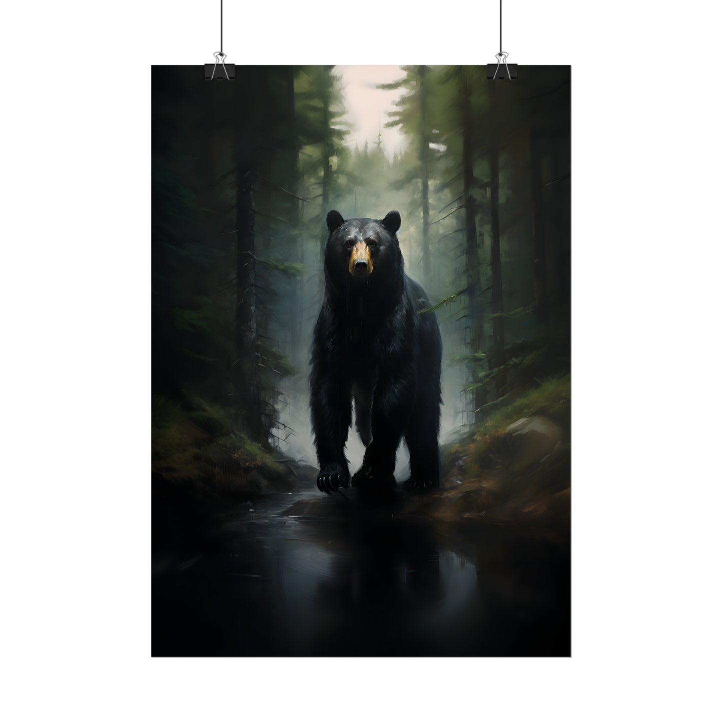 Black Bear Print, Forest Wall Art, Forest Art Print, Wildlife Painting, Oil Painting Print, Gift For Bear Lovers, Animal Poster,