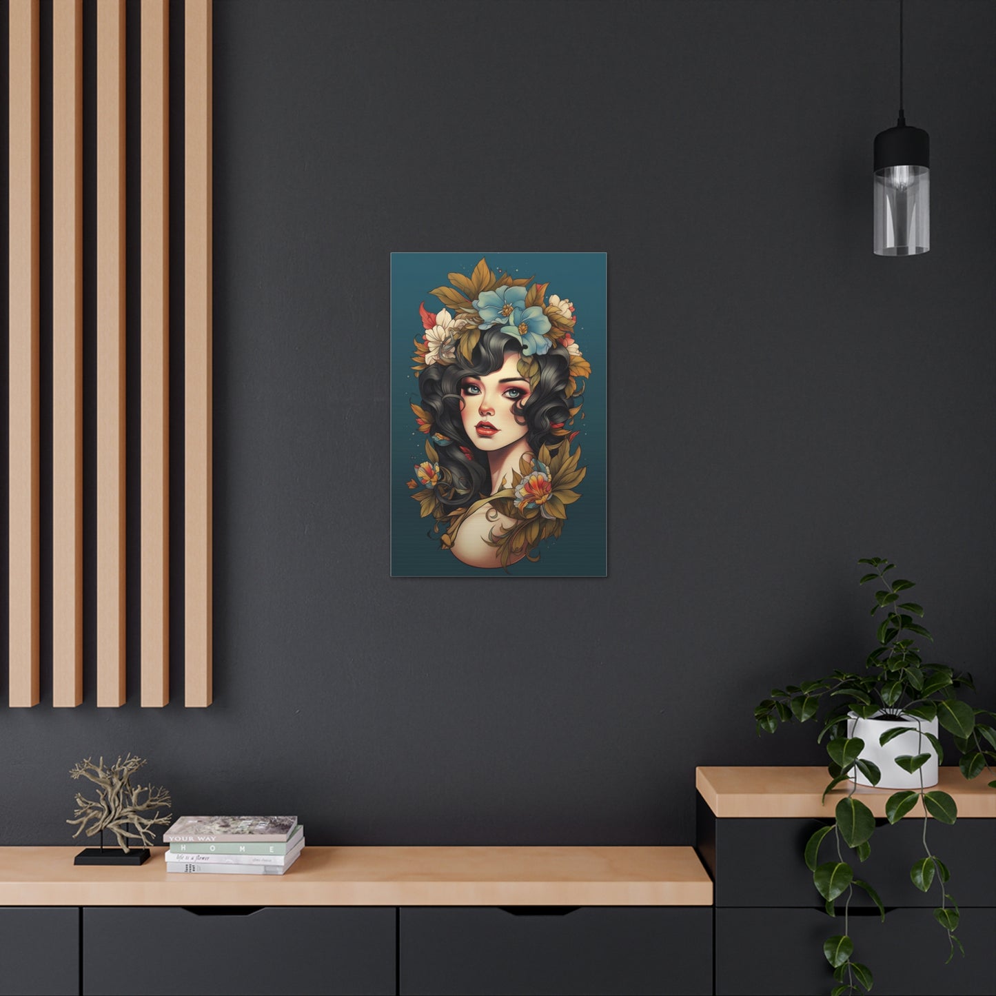 Beautiful Tattoo Inspired Canvas, Tattoo Pin-Up, Gift for Mom, Tattoo art, Artistic Canvas, Floral Art, Tattoo Lady, Wall Art,
