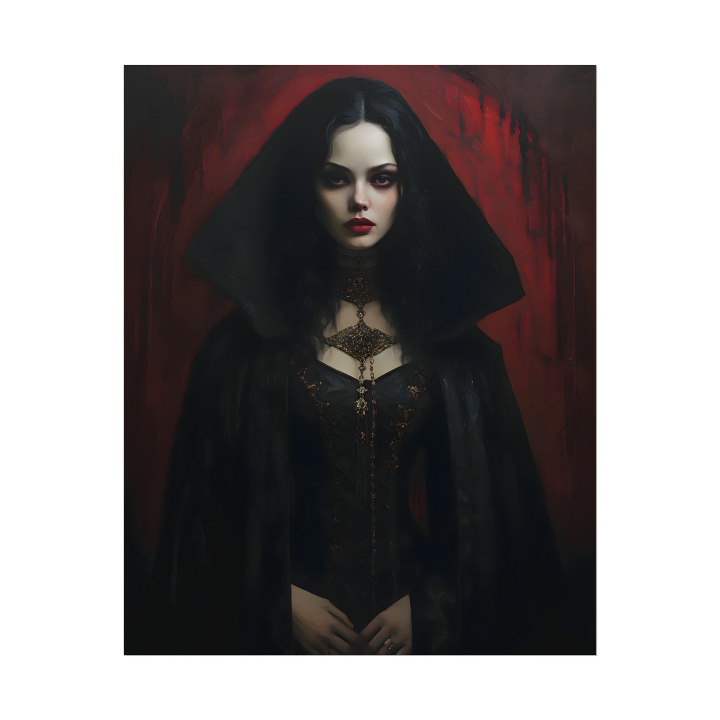 Vampire Princess, Vampire Poster, Gothic Romance, Gothic Art Print, Dracula, Halloween Decor, Oil Painting Print, Vintage Portrait