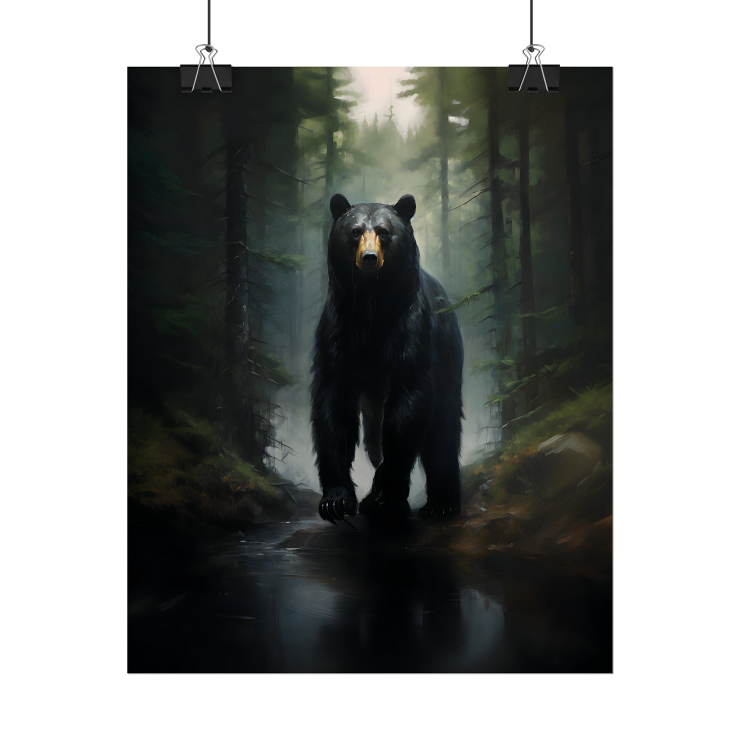 Black Bear Print, Forest Wall Art, Forest Art Print, Wildlife Painting, Oil Painting Print, Gift For Bear Lovers, Animal Poster,