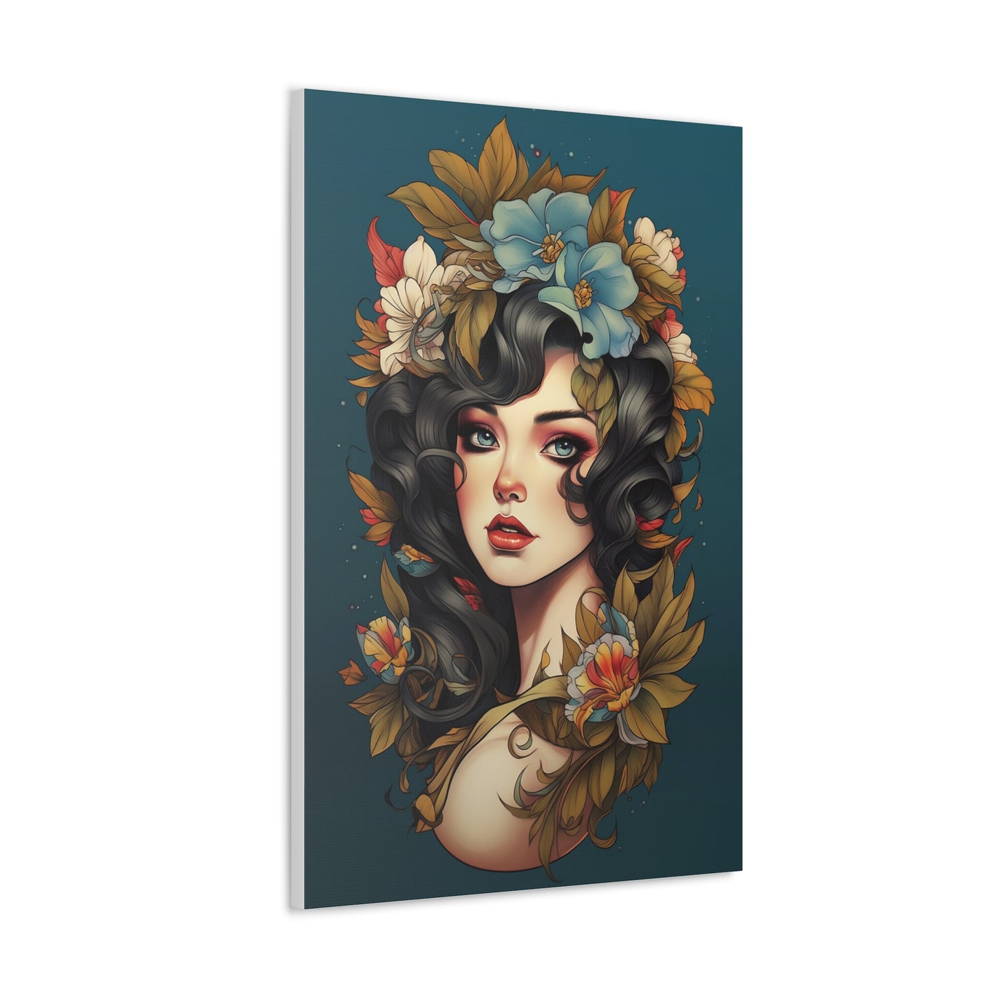 Beautiful Tattoo Inspired Canvas, Tattoo Pin-Up, Gift for Mom, Tattoo art, Artistic Canvas, Floral Art, Tattoo Lady, Wall Art,