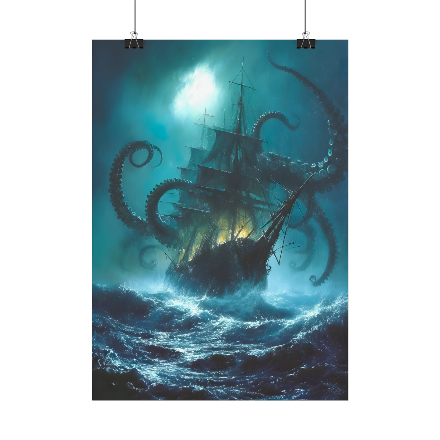 Battle For The Depths, Ship Oil Painting Print, Nautical Art, Art Poster Print, Home Decor, Seascape Painting, Sailing Gift