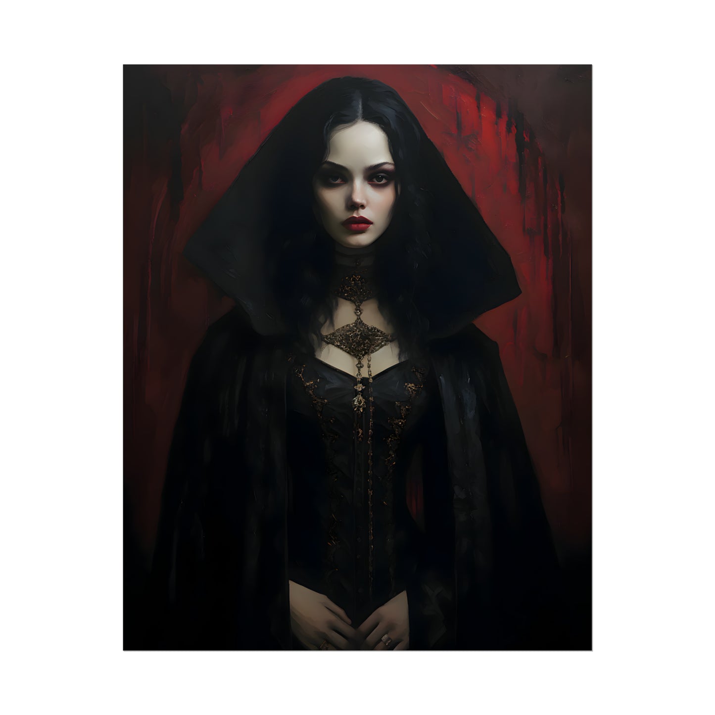 Vampire Princess, Vampire Poster, Gothic Romance, Gothic Art Print, Dracula, Halloween Decor, Oil Painting Print, Vintage Portrait