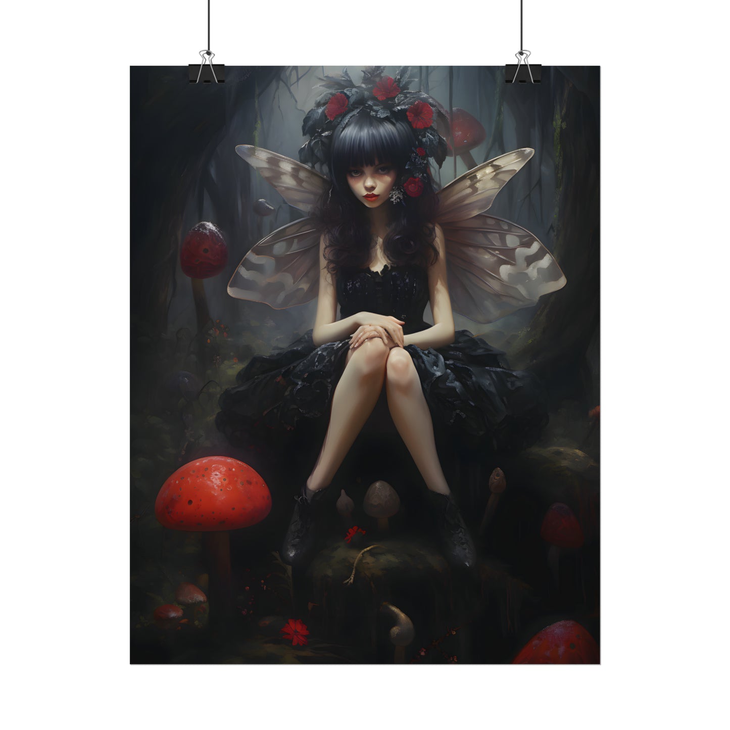 Gothic Fairy Poster, Fairy Art, Cottagecore, Dark Academia, Enchanted Art, Oil Painting Print, Gothic Wall Art, Dark Home Decor