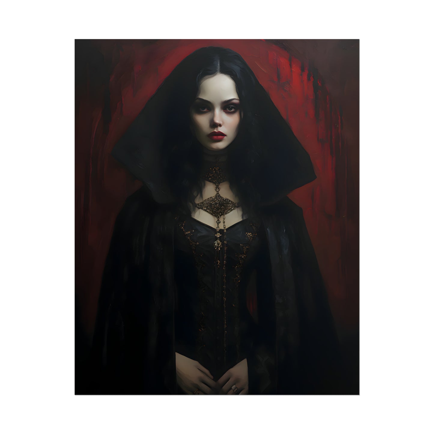 Vampire Princess, Vampire Poster, Gothic Romance, Gothic Art Print, Dracula, Halloween Decor, Oil Painting Print, Vintage Portrait