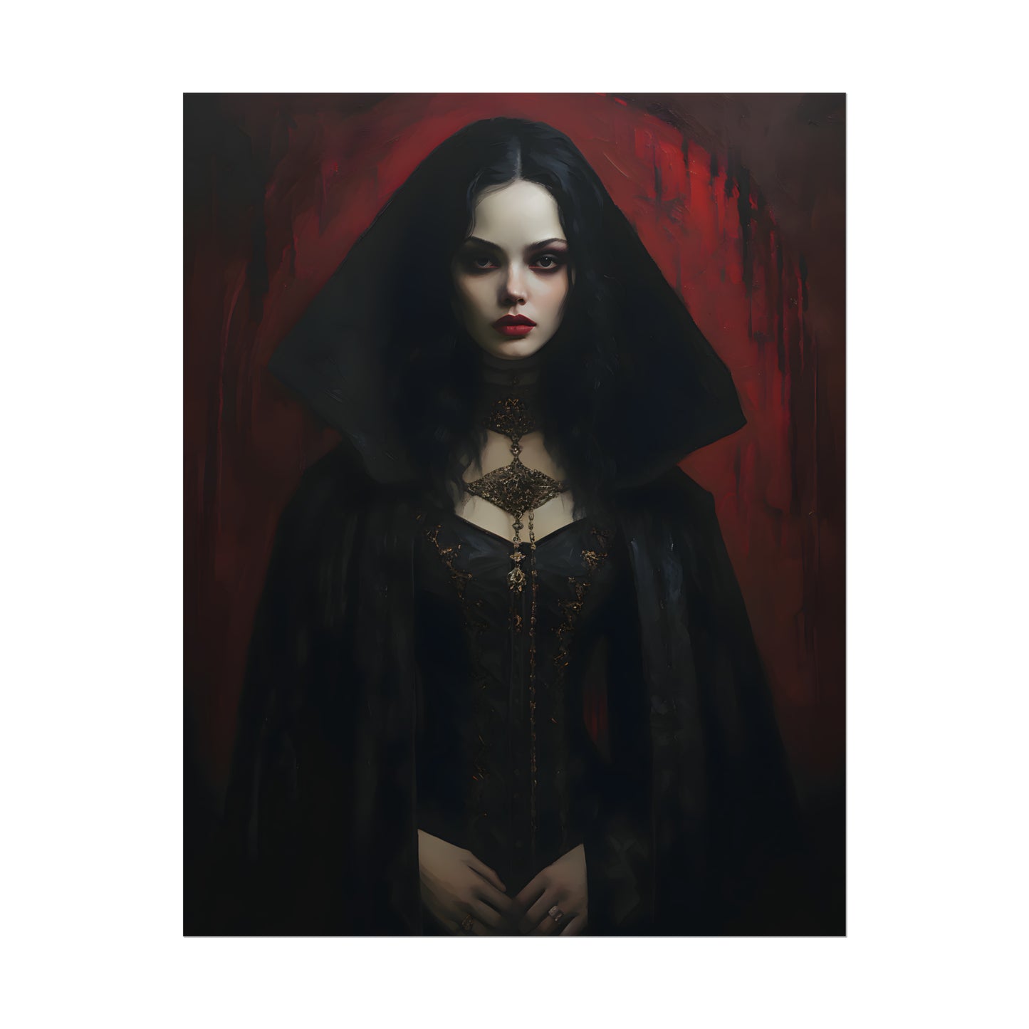 Vampire Princess, Vampire Poster, Gothic Romance, Gothic Art Print, Dracula, Halloween Decor, Oil Painting Print, Vintage Portrait
