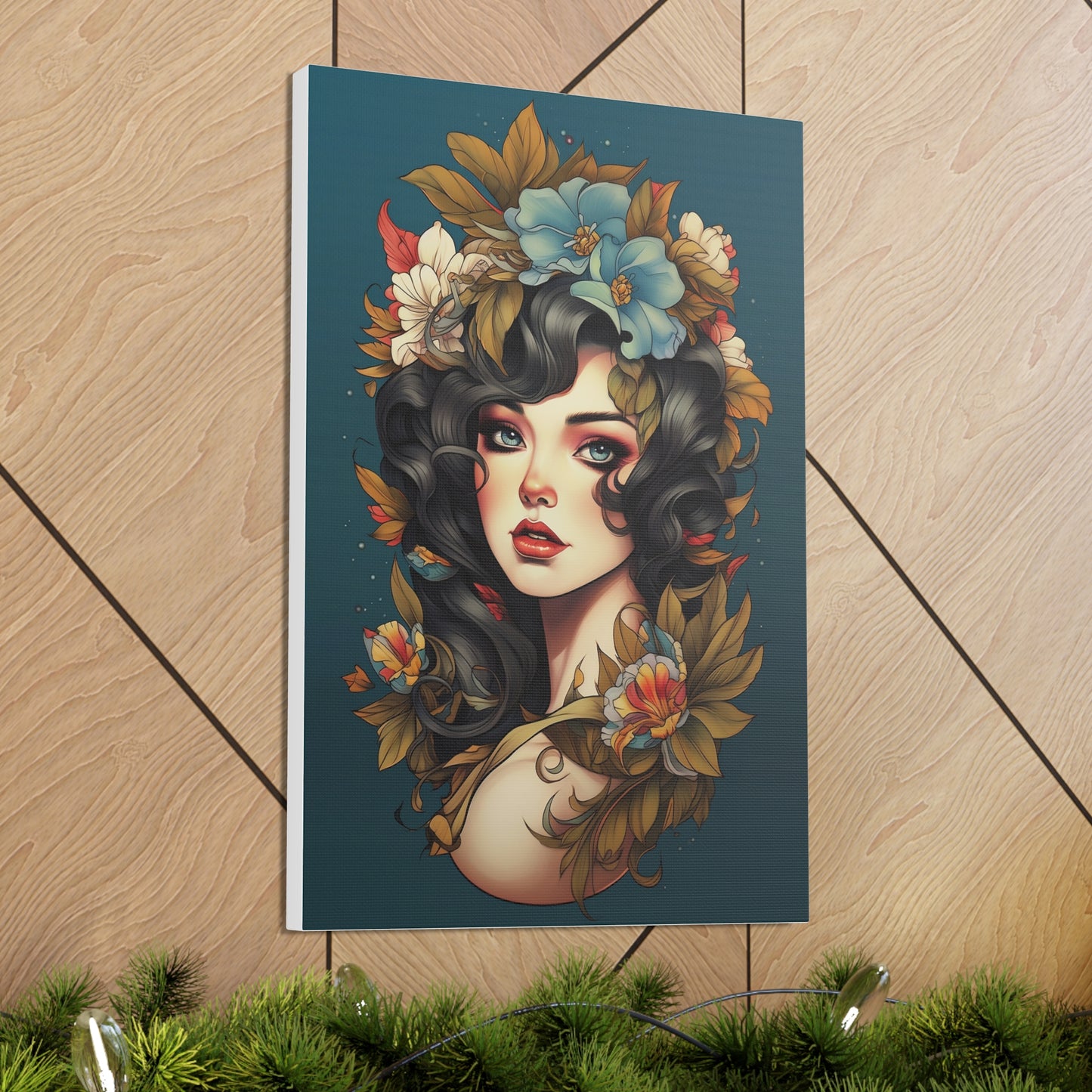Beautiful Tattoo Inspired Canvas, Tattoo Pin-Up, Gift for Mom, Tattoo art, Artistic Canvas, Floral Art, Tattoo Lady, Wall Art,