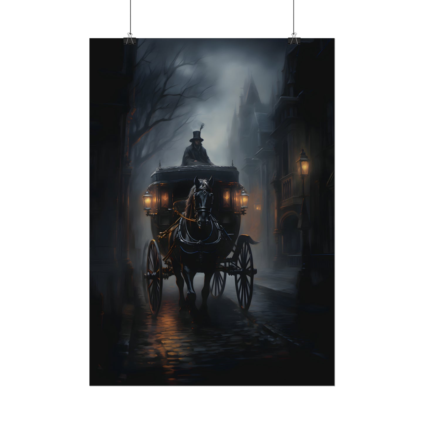 Horse Drawn Carriage, Victorian Carriage Print, Gothic Poster, Oil Painting Print, Gothic Wall Art, Dark Academia,