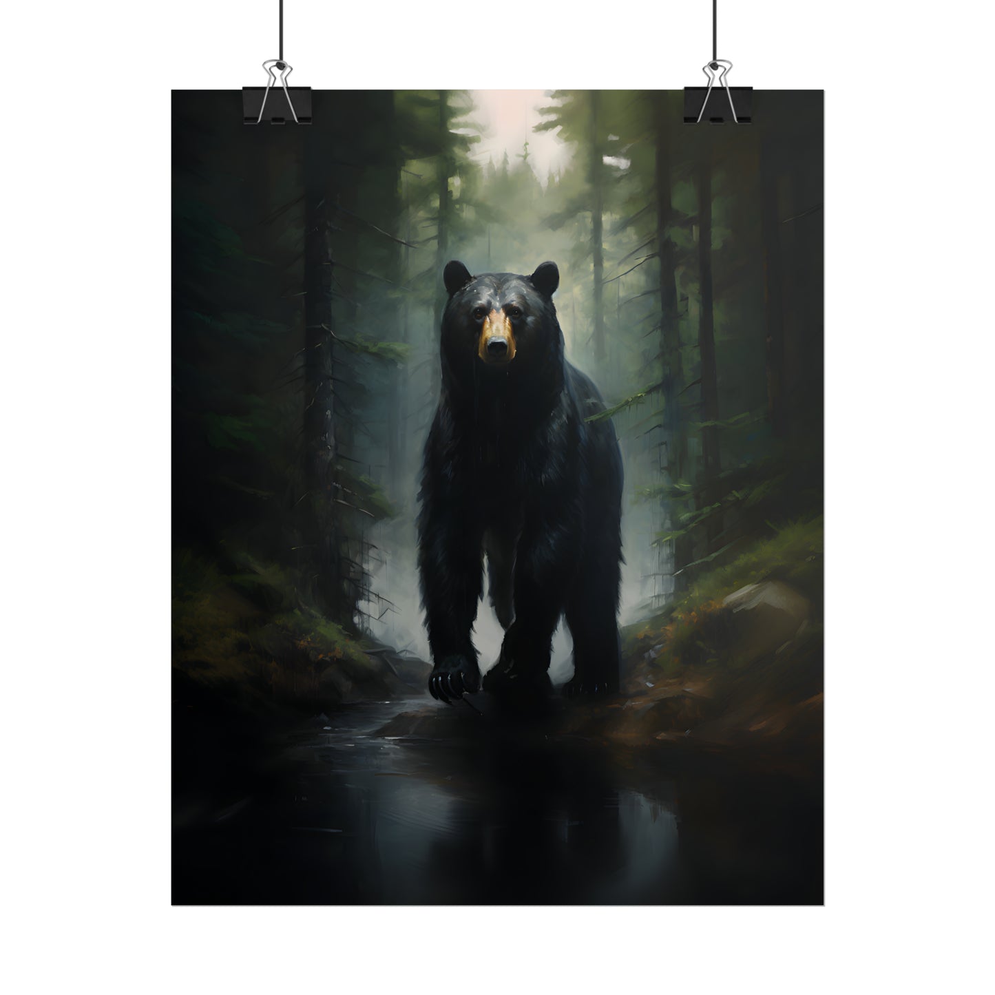Black Bear Print, Forest Wall Art, Forest Art Print, Wildlife Painting, Oil Painting Print, Gift For Bear Lovers, Animal Poster,