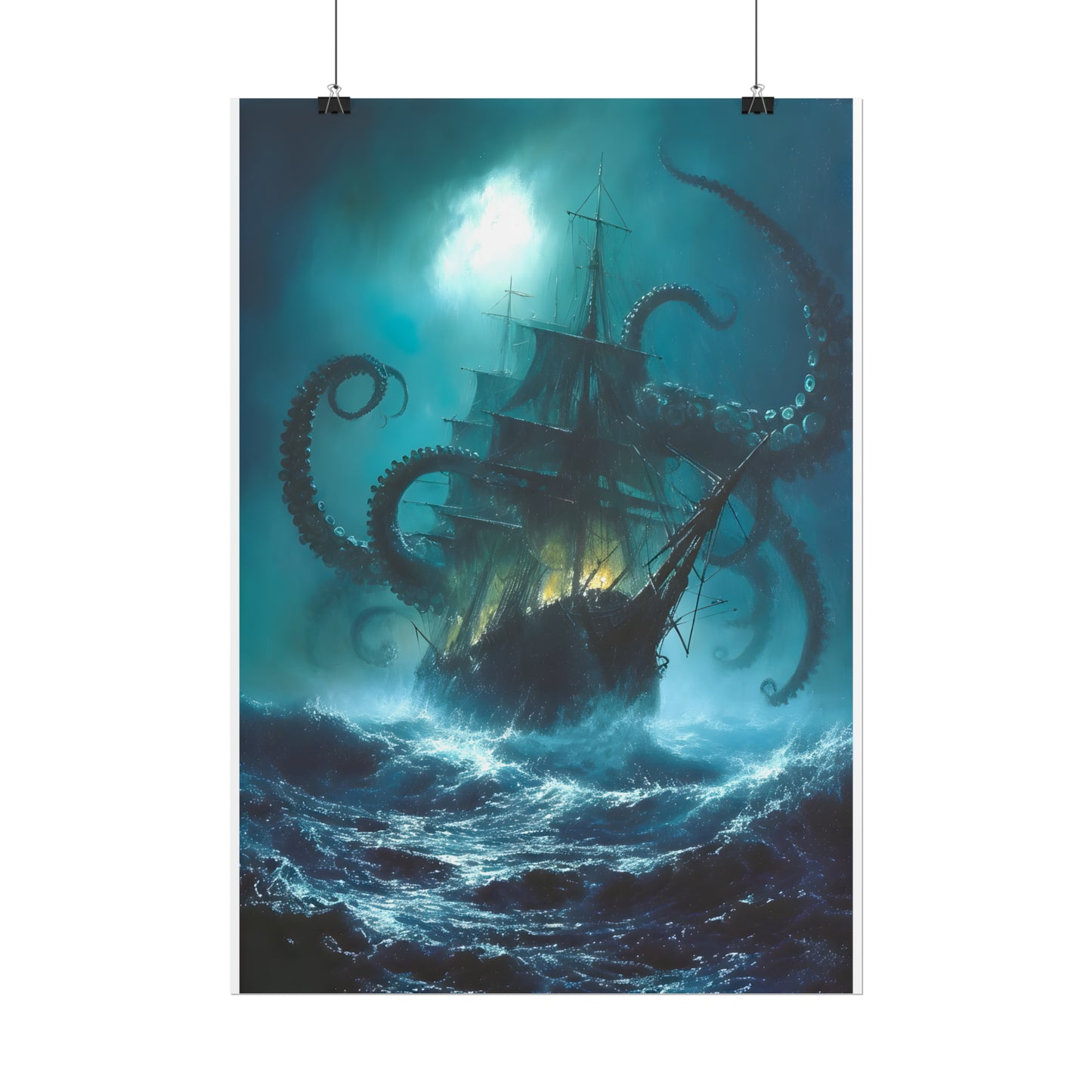Battle For The Depths, Ship Oil Painting Print, Nautical Art, Art Poster Print, Home Decor, Seascape Painting, Sailing Gift