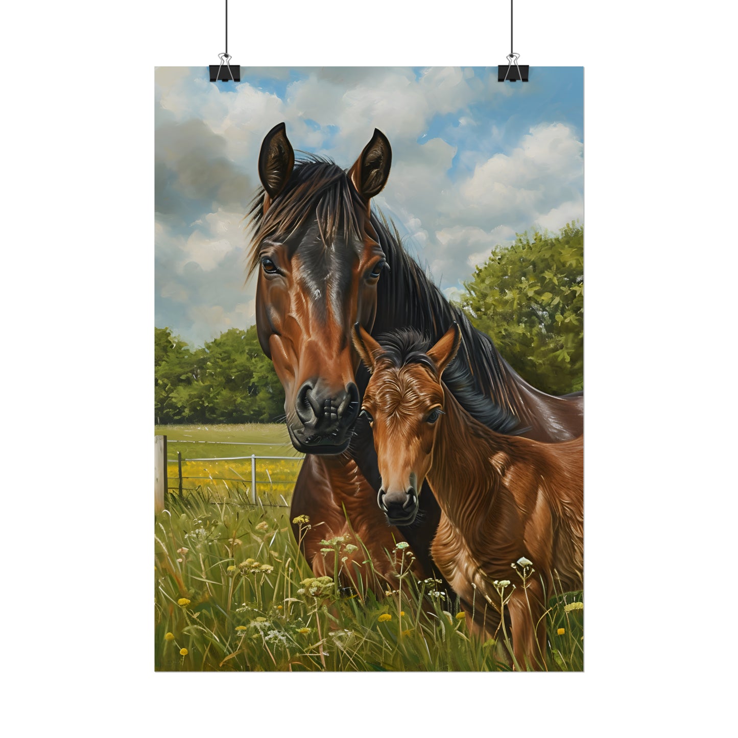 Bay Horse Art, Bay Horse Painting, Horse Pictures Wall Art, Gift For Horse Lovers, Housewarming Gift, Horse Poster, Mare with Foal