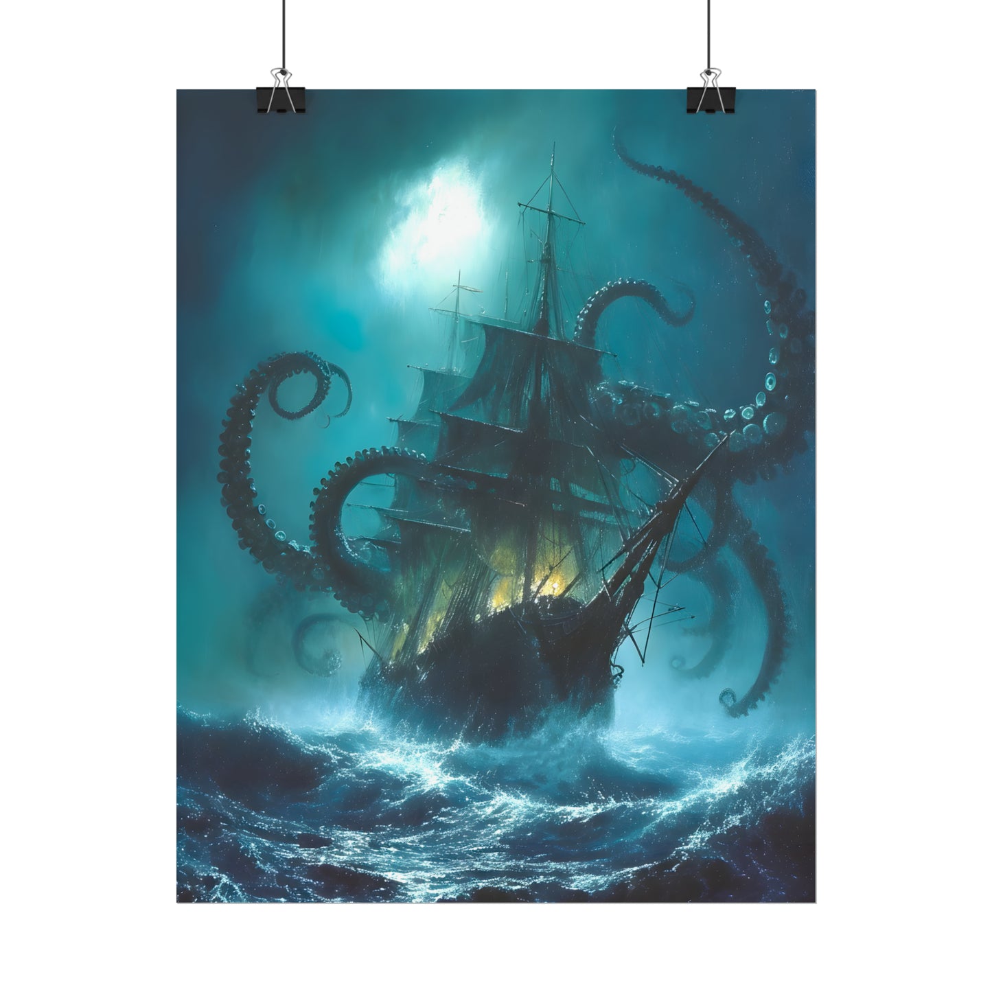 Battle For The Depths, Ship Oil Painting Print, Nautical Art, Art Poster Print, Home Decor, Seascape Painting, Sailing Gift