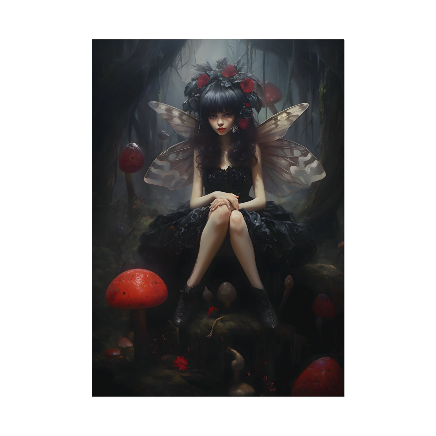 Gothic Fairy Poster, Fairy Art, Cottagecore, Dark Academia, Enchanted Art, Oil Painting Print, Gothic Wall Art, Dark Home Decor