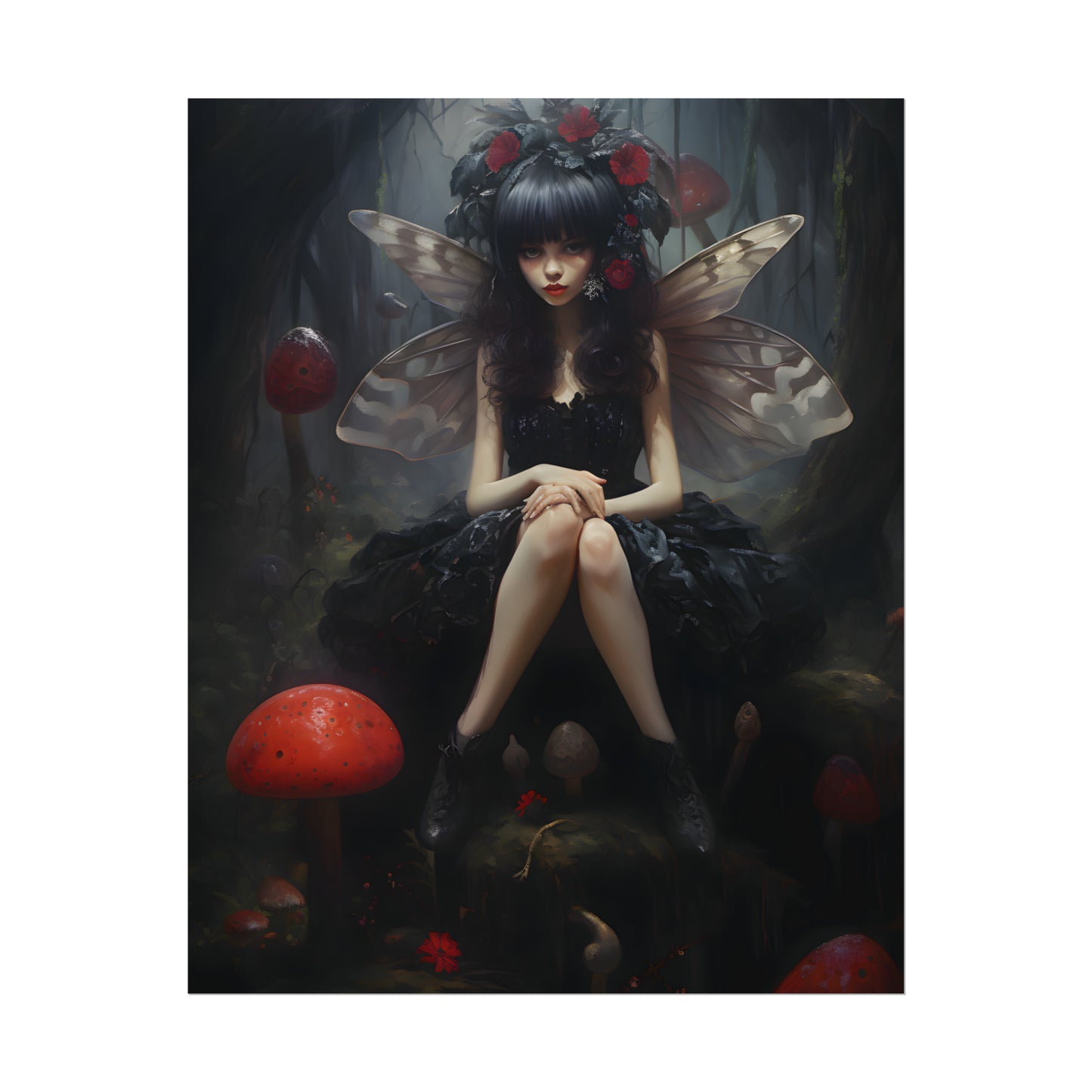 Gothic Fairy Poster, Fairy Art, Cottagecore, Dark Academia, Enchanted Art, Oil Painting Print, Gothic Wall Art, Dark Home Decor
