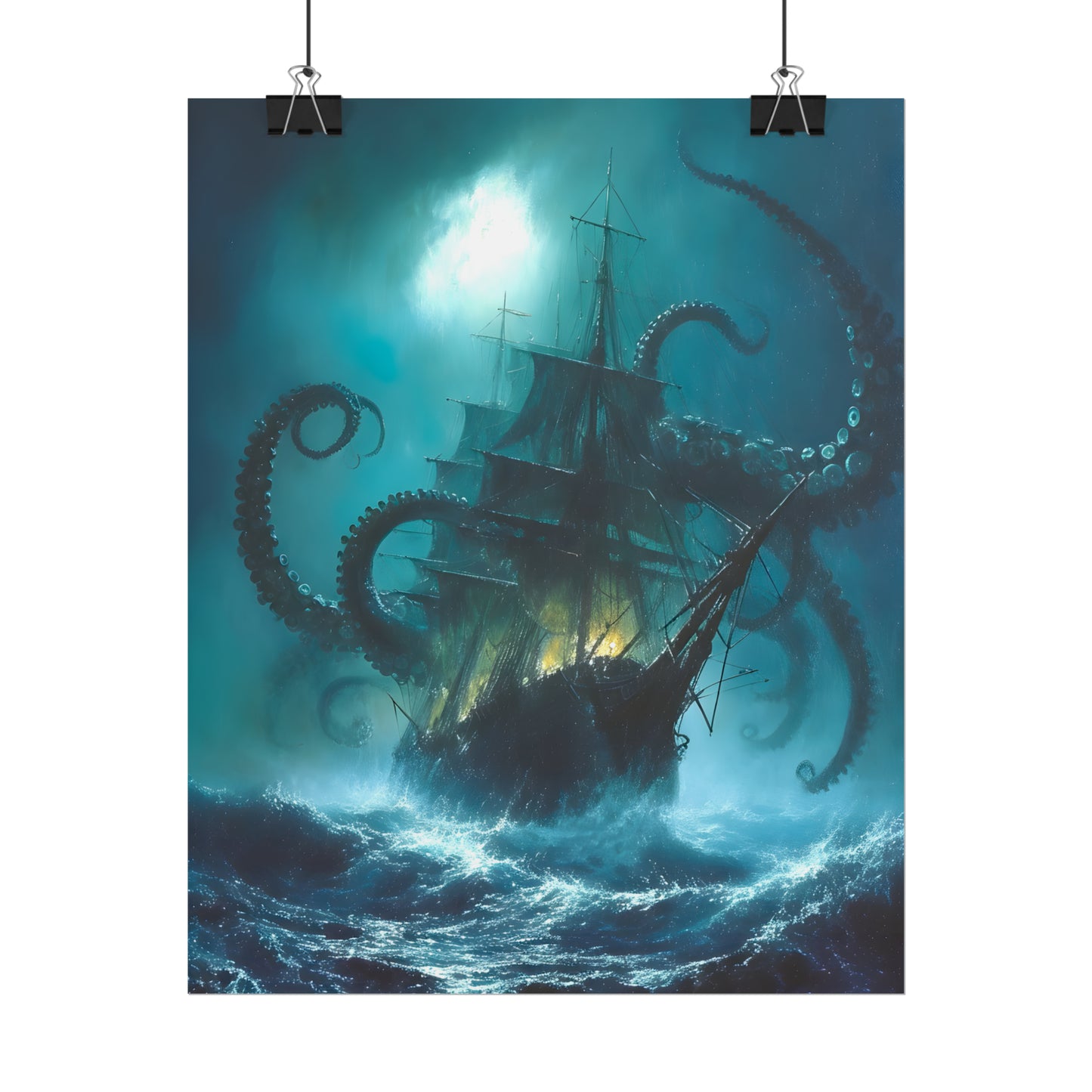 Battle For The Depths, Ship Oil Painting Print, Nautical Art, Art Poster Print, Home Decor, Seascape Painting, Sailing Gift