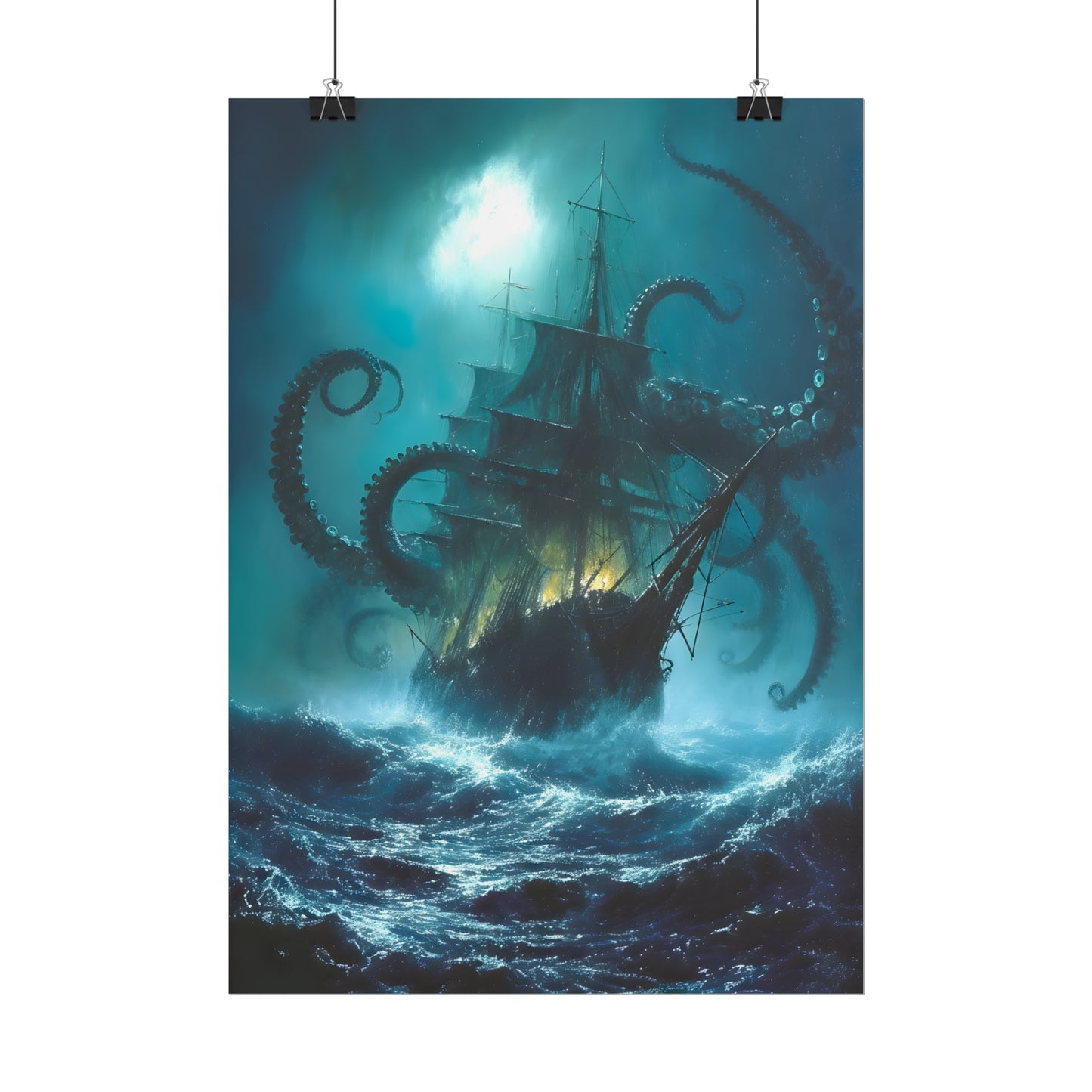 Battle For The Depths, Ship Oil Painting Print, Nautical Art, Art Poster Print, Home Decor, Seascape Painting, Sailing Gift