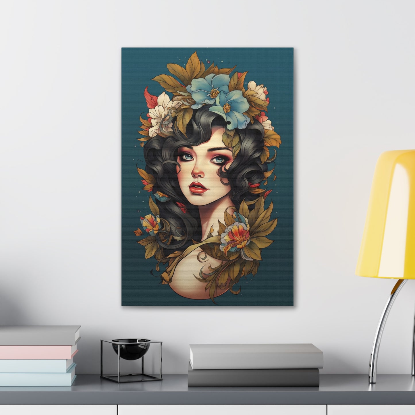 Beautiful Tattoo Inspired Canvas, Tattoo Pin-Up, Gift for Mom, Tattoo art, Artistic Canvas, Floral Art, Tattoo Lady, Wall Art,