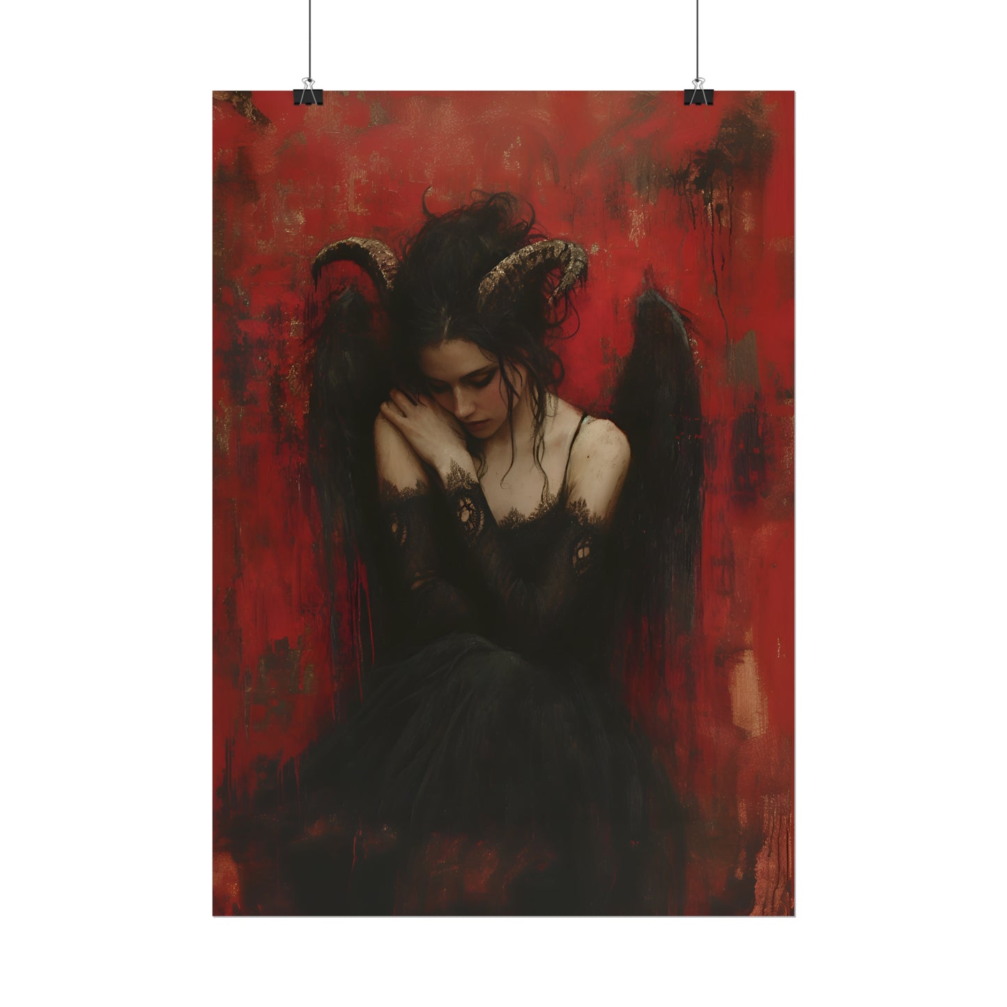 Demon Girl Art, Gothic Painting, Dark Art Poster, Gift For Goth, Housewarming Gift, Dark Academia, Occult Print, Elegant Gothic Decor