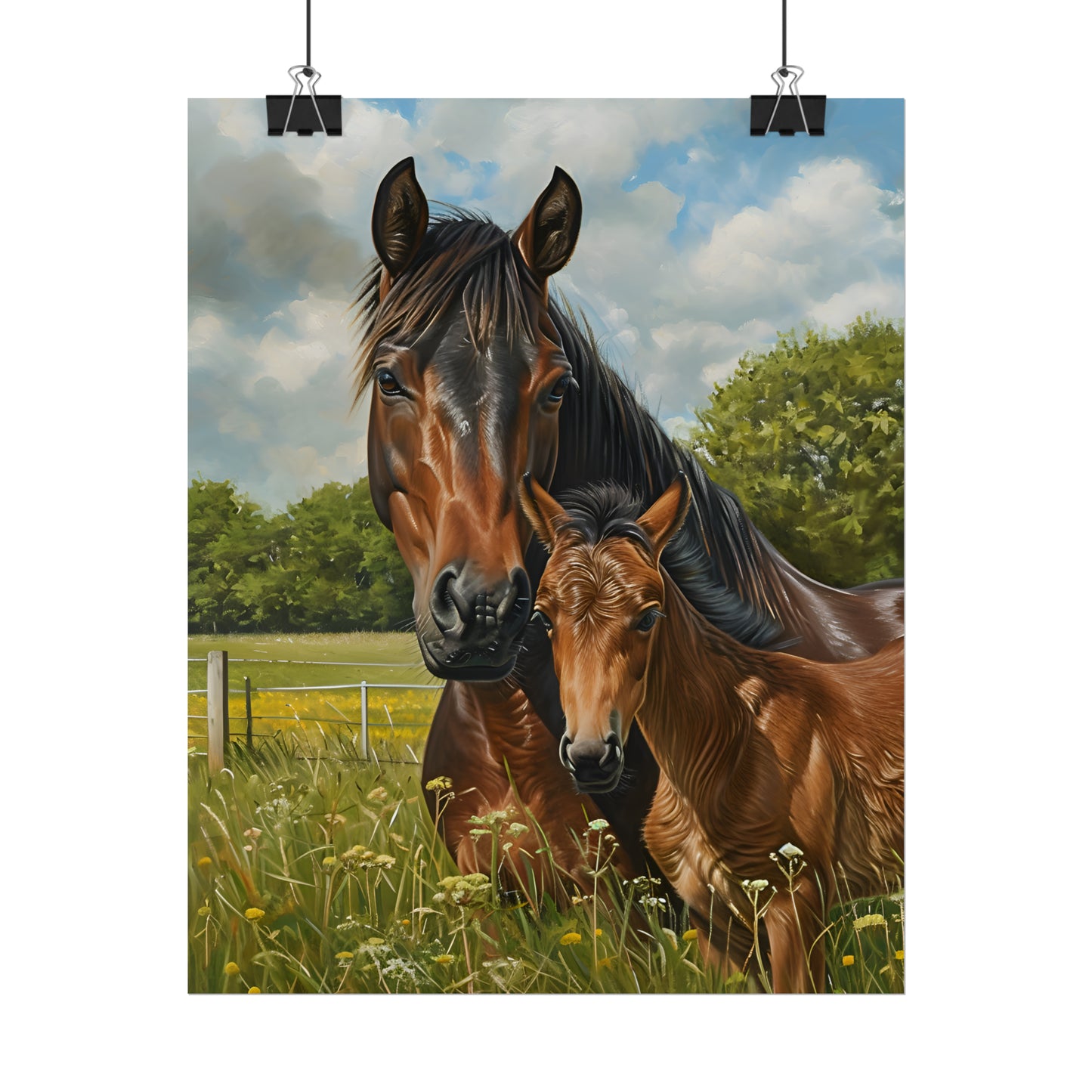 Bay Horse Art, Bay Horse Painting, Horse Pictures Wall Art, Gift For Horse Lovers, Housewarming Gift, Horse Poster, Mare with Foal