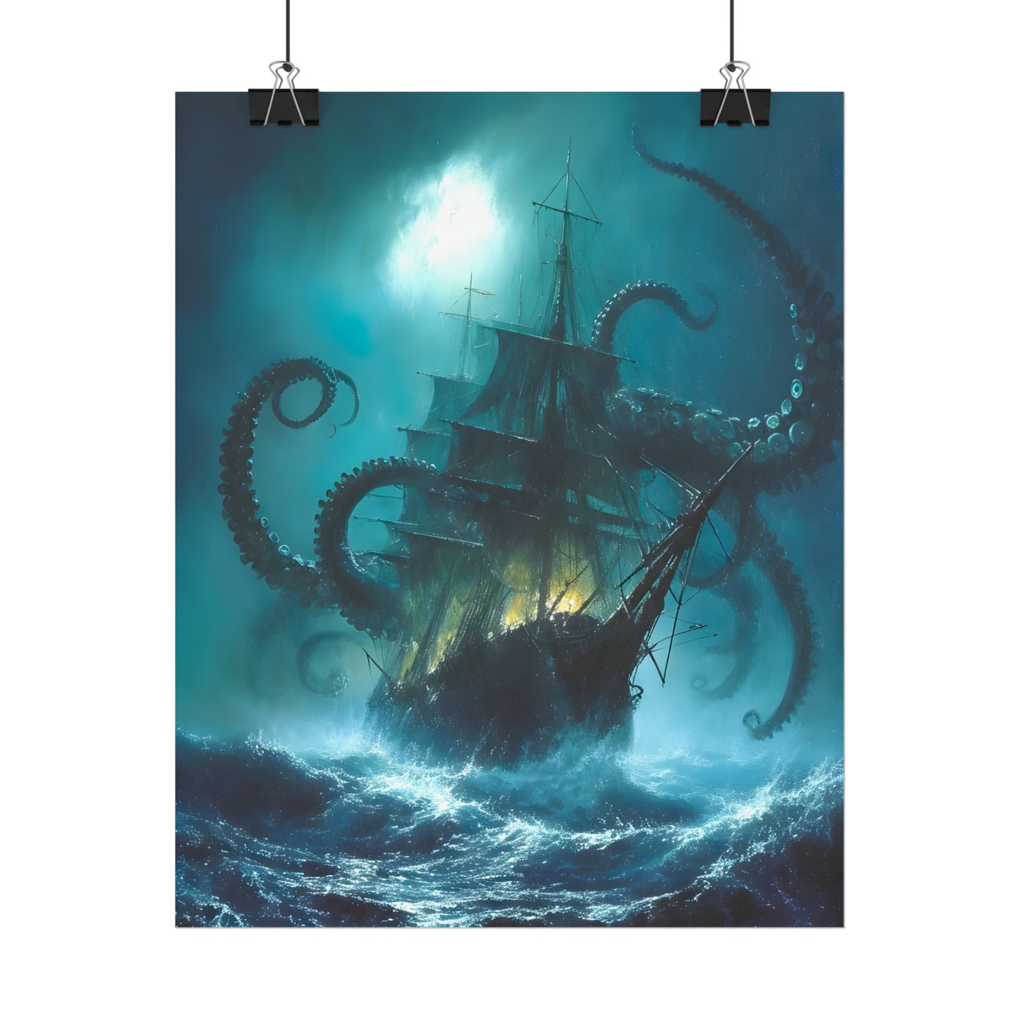 Battle For The Depths, Ship Oil Painting Print, Nautical Art, Art Poster Print, Home Decor, Seascape Painting, Sailing Gift