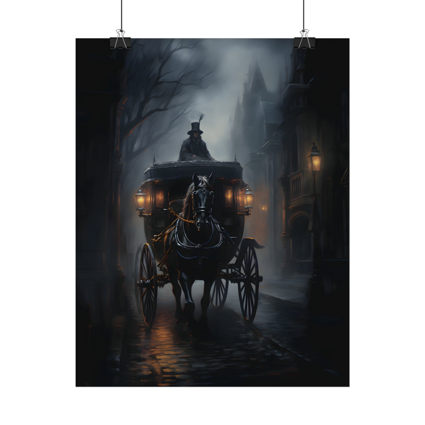 Horse Drawn Carriage, Victorian Carriage Print, Gothic Poster, Oil Painting Print, Gothic Wall Art, Dark Academia,