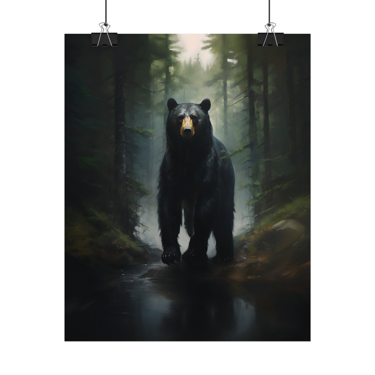 Black Bear Print, Forest Wall Art, Forest Art Print, Wildlife Painting, Oil Painting Print, Gift For Bear Lovers, Animal Poster,