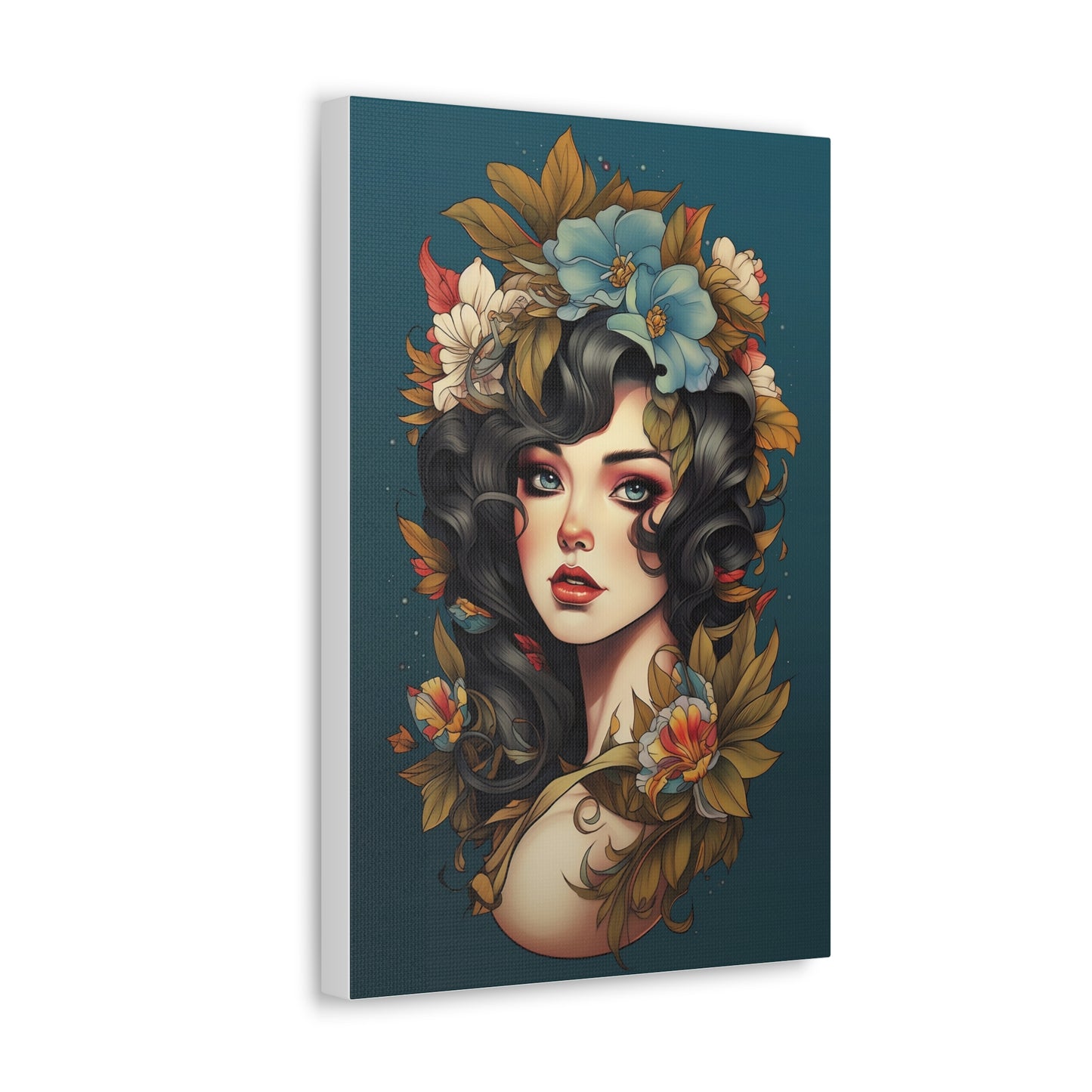Beautiful Tattoo Inspired Canvas, Tattoo Pin-Up, Gift for Mom, Tattoo art, Artistic Canvas, Floral Art, Tattoo Lady, Wall Art,