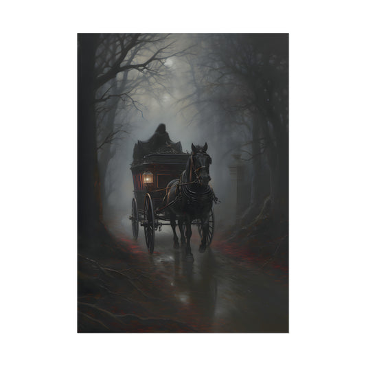 "Midnight Carriage Ride" Horse Drawn Carriage, Victorian Print, Gothic Poster, Vintage Oil Painting, Gothic Wall Art, Dark Academia, Dark Home Decor