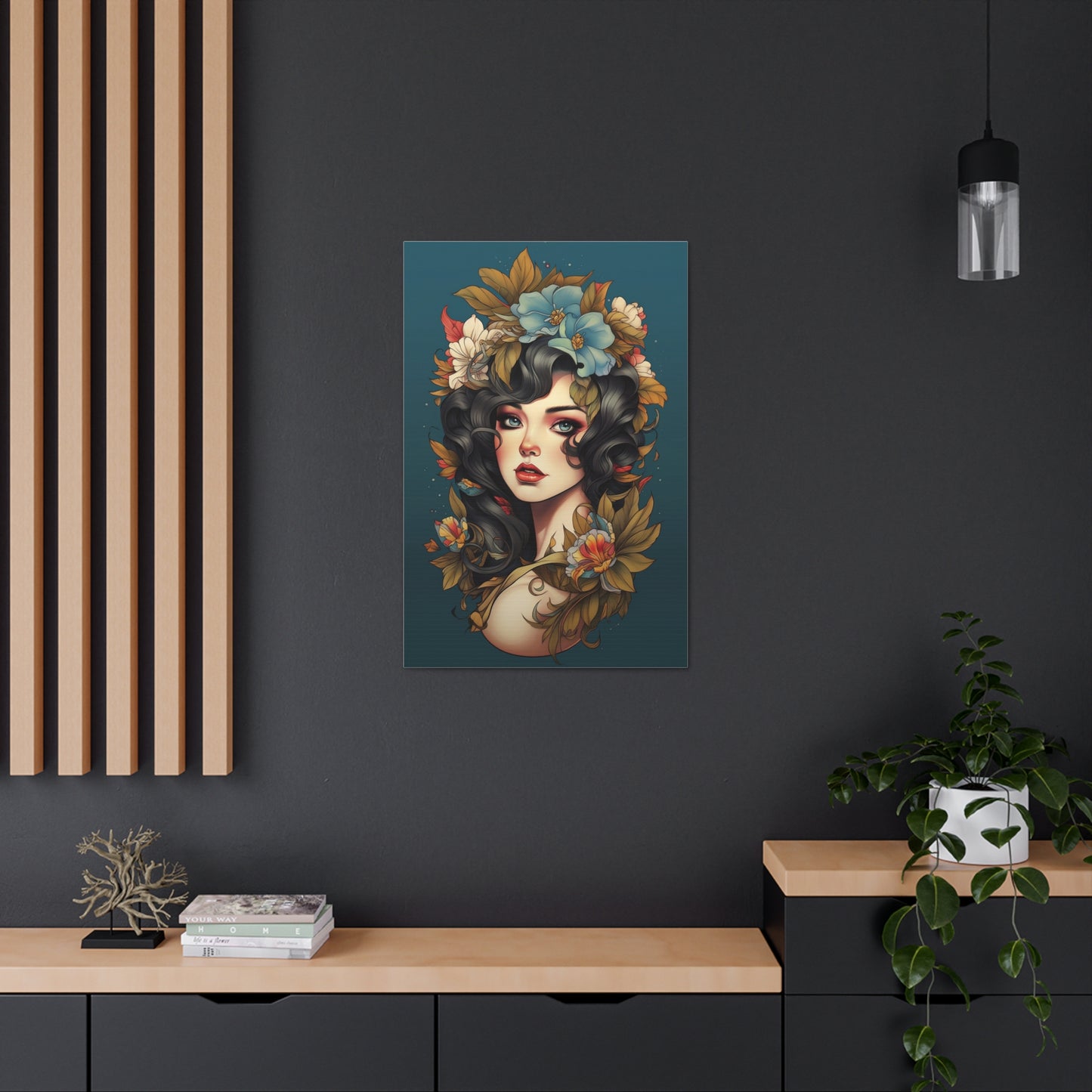 Beautiful Tattoo Inspired Canvas, Tattoo Pin-Up, Gift for Mom, Tattoo art, Artistic Canvas, Floral Art, Tattoo Lady, Wall Art,