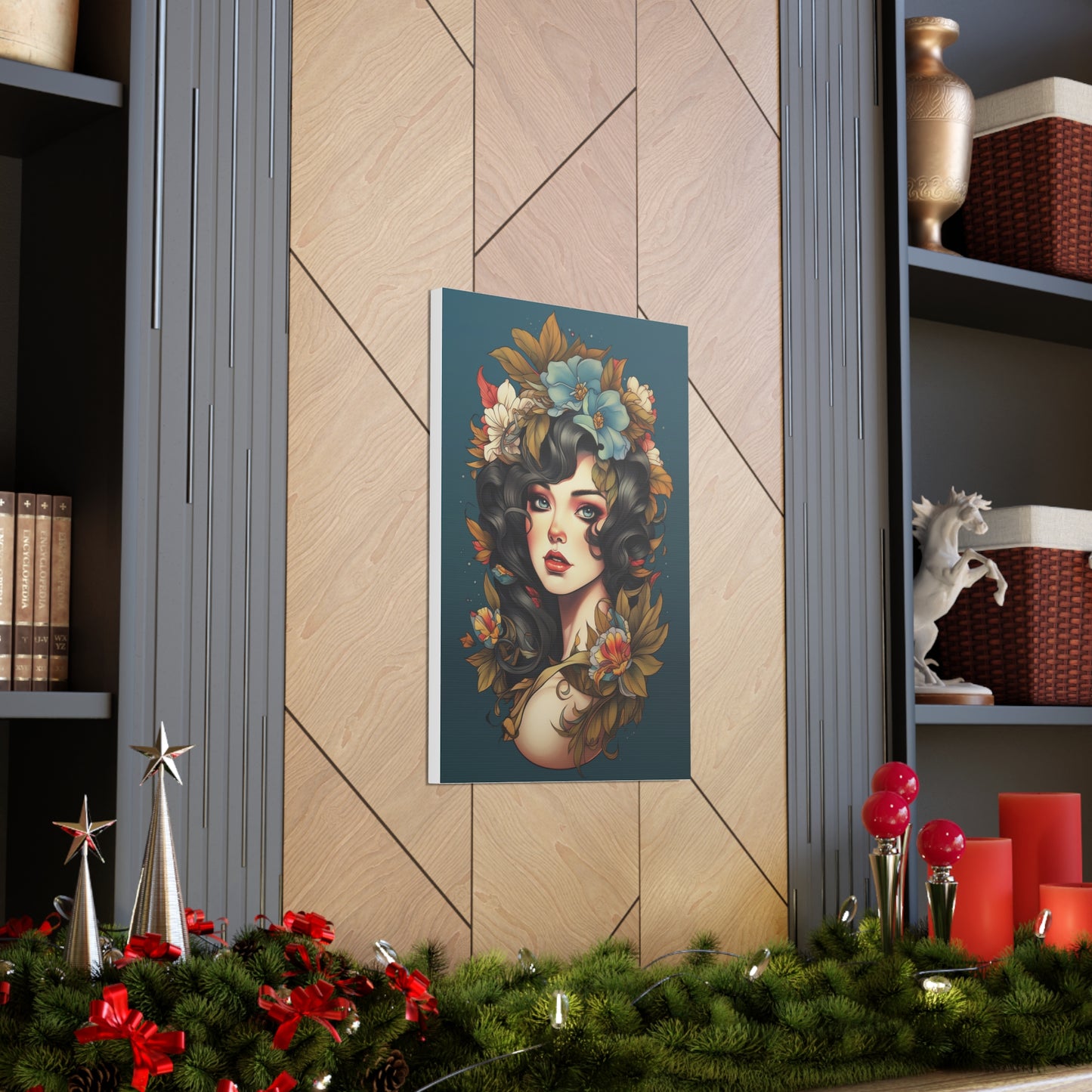 Beautiful Tattoo Inspired Canvas, Tattoo Pin-Up, Gift for Mom, Tattoo art, Artistic Canvas, Floral Art, Tattoo Lady, Wall Art,