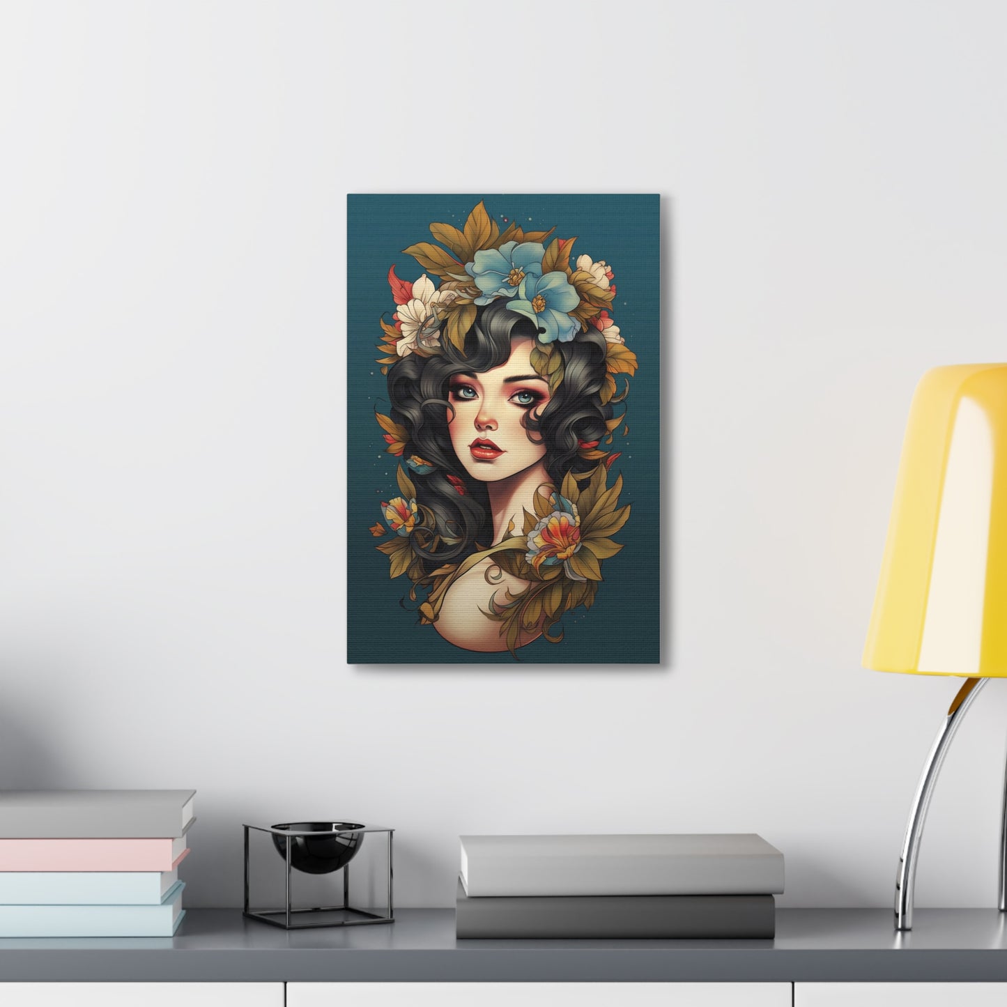 Beautiful Tattoo Inspired Canvas, Tattoo Pin-Up, Gift for Mom, Tattoo art, Artistic Canvas, Floral Art, Tattoo Lady, Wall Art,