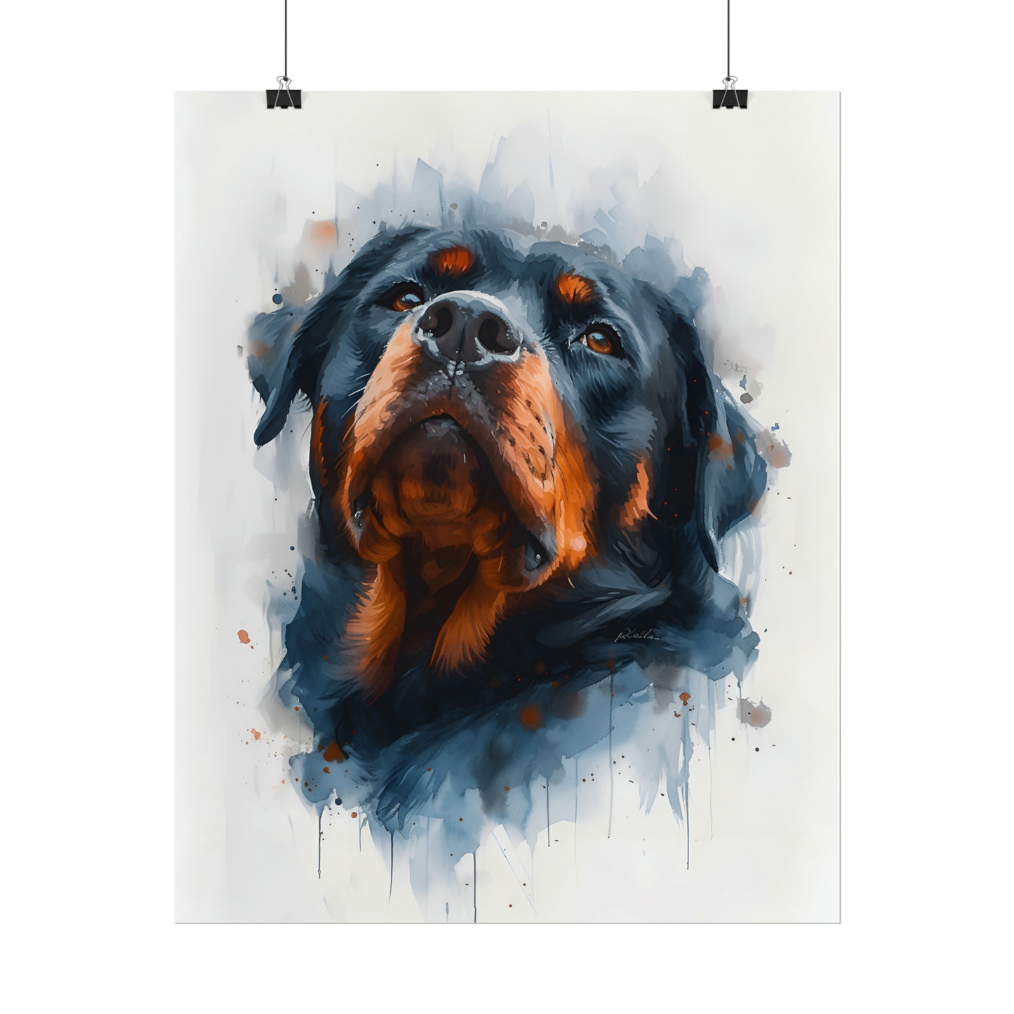 Rottweiler Watercolor Painting, Dog Portrait, Gift For Dog Lover, Rottweiler Wall Art, Emotional Support Dog, Home Decor, Dog Print