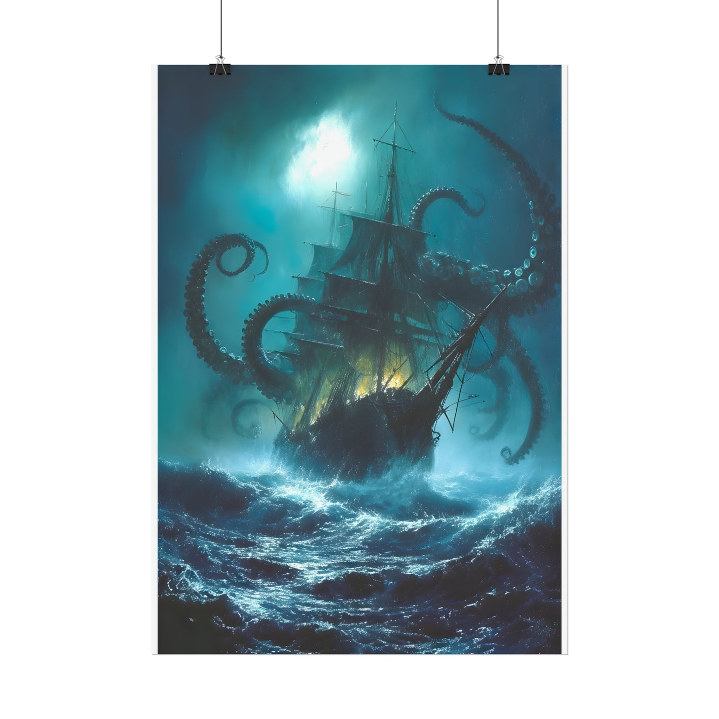 Battle For The Depths, Ship Oil Painting Print, Nautical Art, Art Poster Print, Home Decor, Seascape Painting, Sailing Gift