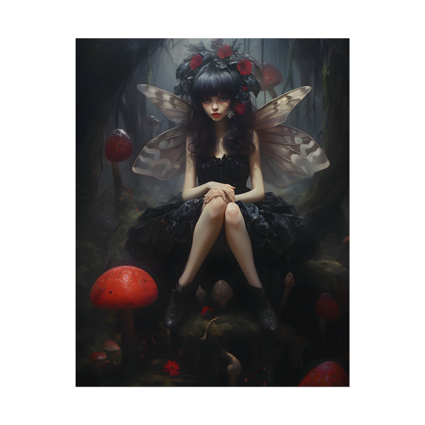 Gothic Fairy Poster, Fairy Art, Cottagecore, Dark Academia, Enchanted Art, Oil Painting Print, Gothic Wall Art, Dark Home Decor