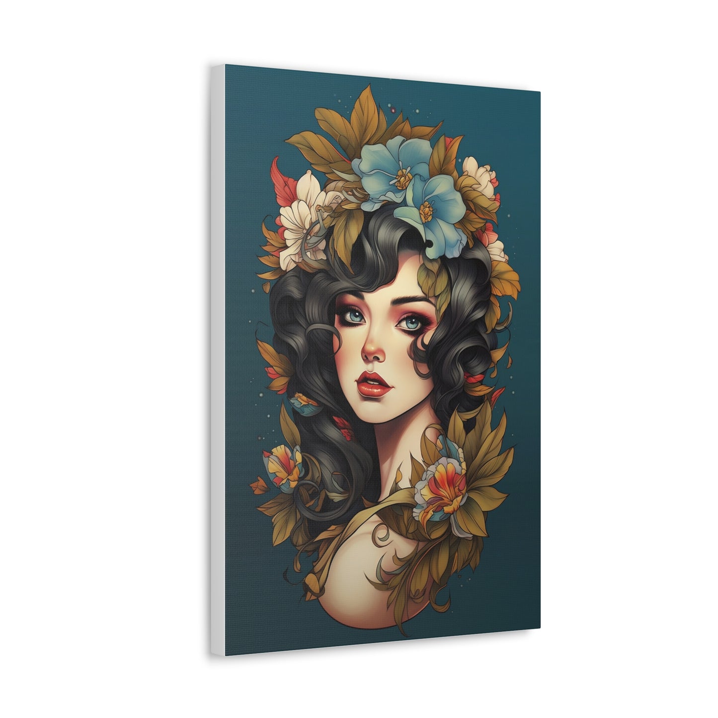 Beautiful Tattoo Inspired Canvas, Tattoo Pin-Up, Gift for Mom, Tattoo art, Artistic Canvas, Floral Art, Tattoo Lady, Wall Art,