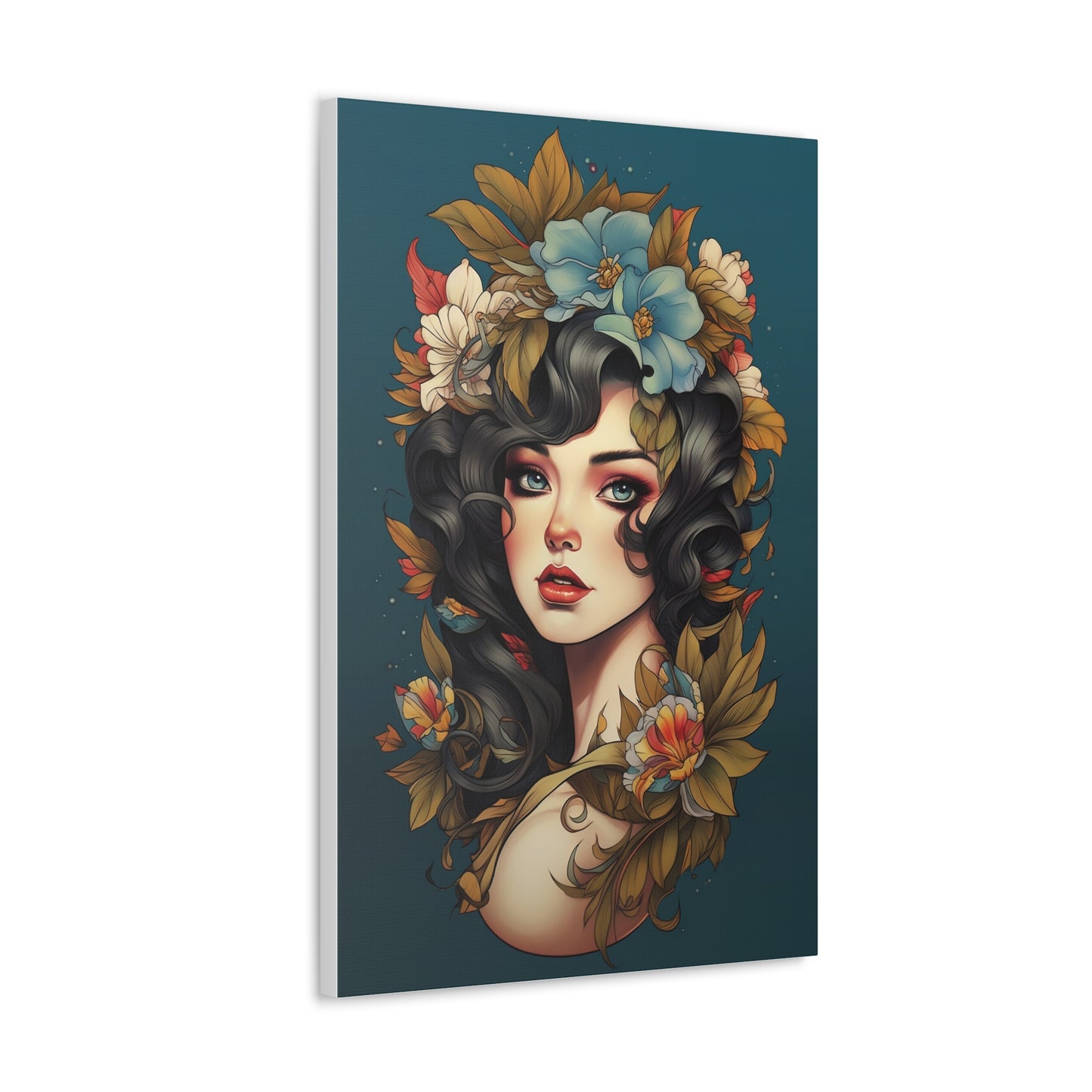 Beautiful Tattoo Inspired Canvas, Tattoo Pin-Up, Gift for Mom, Tattoo art, Artistic Canvas, Floral Art, Tattoo Lady, Wall Art,