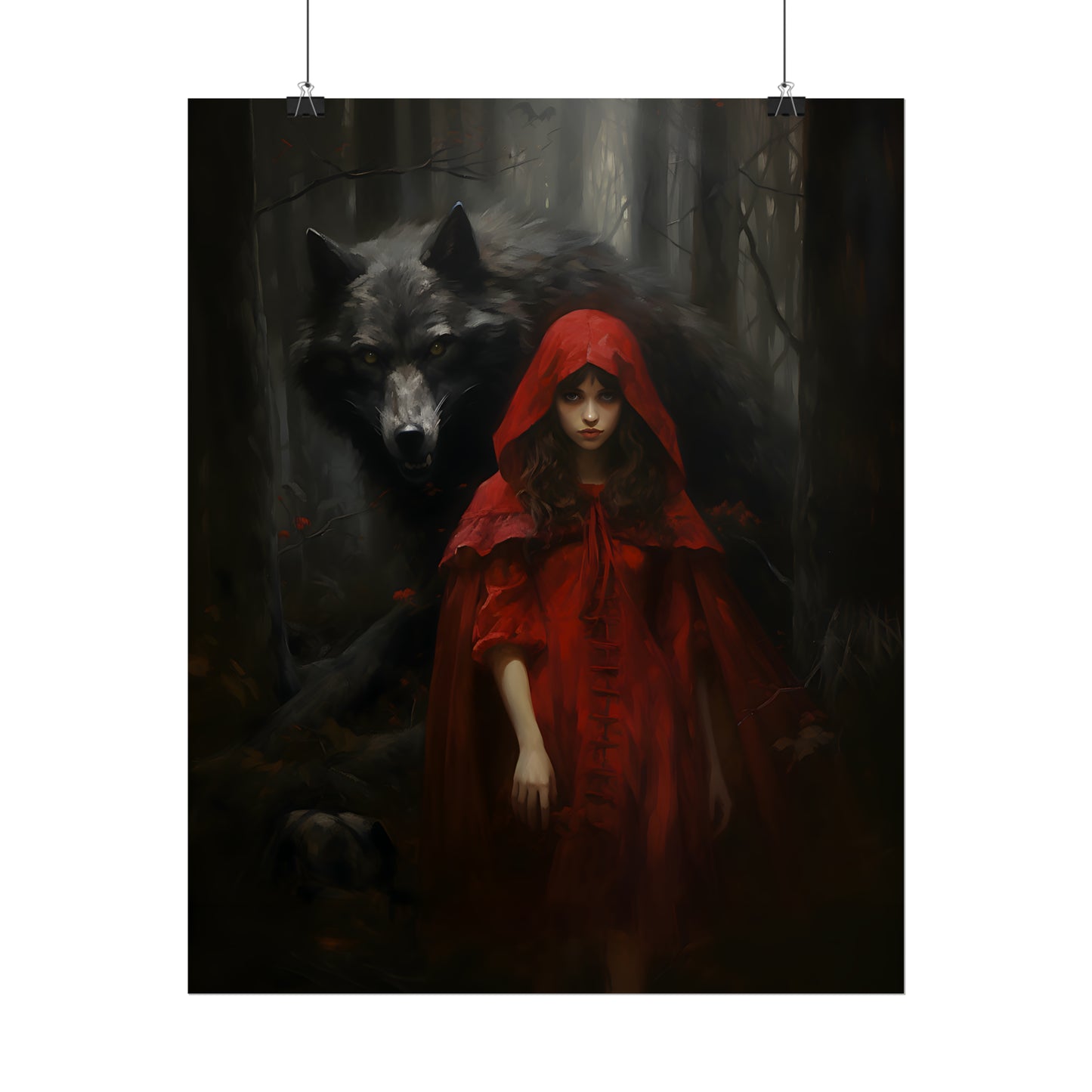 Little Red Riding Hood Print, Big Bad Wolf, Brothers Grimm Poster, Dark Fairy Tale Wall Art, Vintage Art Print, Oil Painting Print, Gift Idea