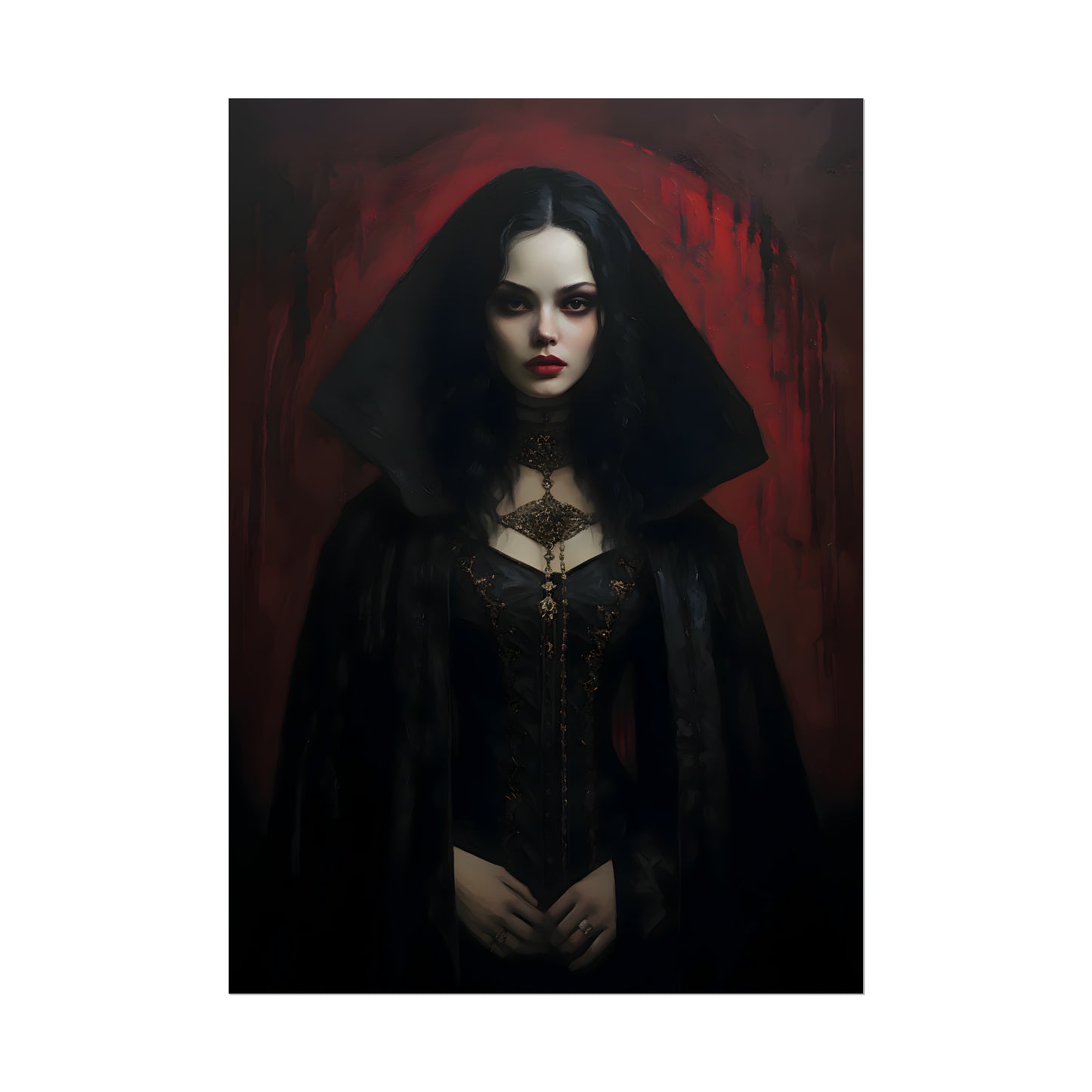 Vampire Princess, Vampire Poster, Gothic Romance, Gothic Art Print, Dracula, Halloween Decor, Oil Painting Print, Vintage Portrait
