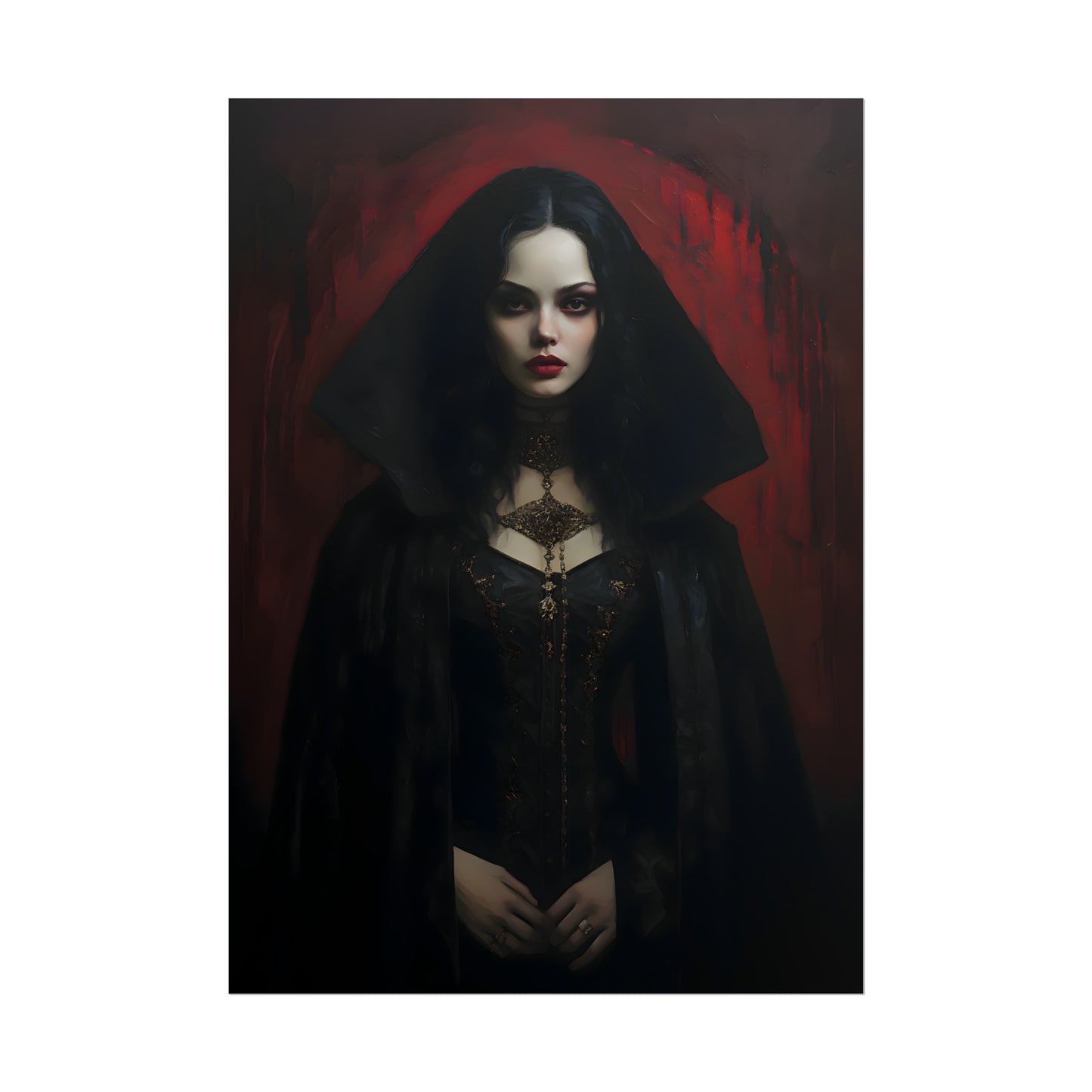 Vampire Princess, Vampire Poster, Gothic Romance, Gothic Art Print, Dracula, Halloween Decor, Oil Painting Print, Vintage Portrait