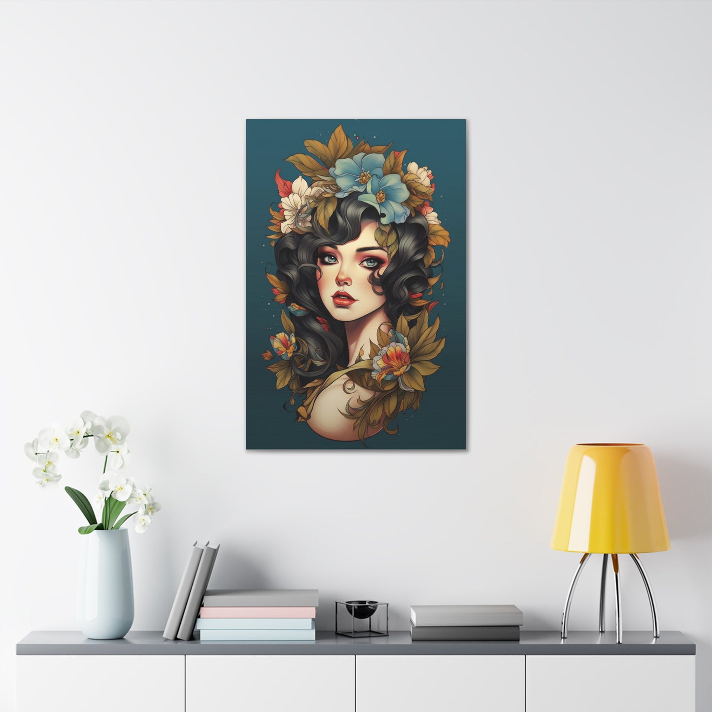 Beautiful Tattoo Inspired Canvas, Tattoo Pin-Up, Gift for Mom, Tattoo art, Artistic Canvas, Floral Art, Tattoo Lady, Wall Art,