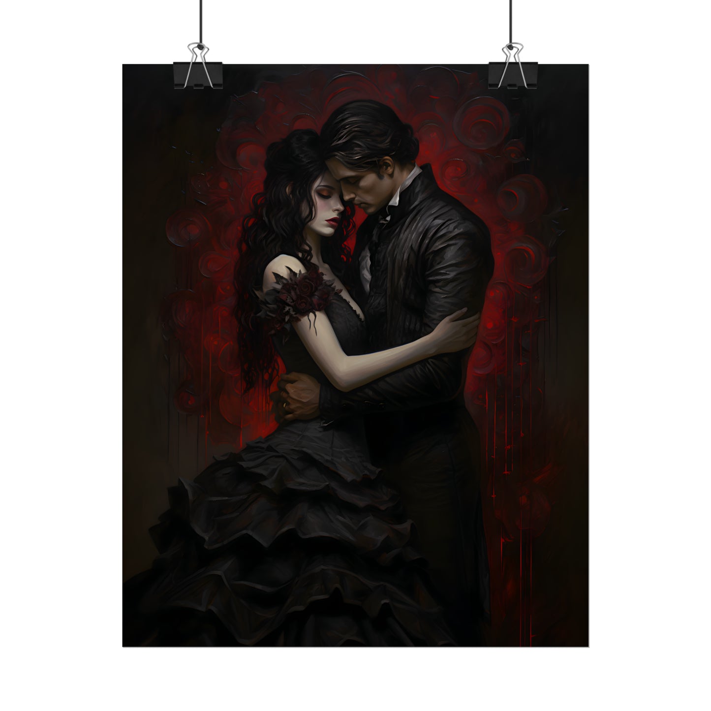 Eternal Embrace, Dark Romance, Gothic Valentines, Gothic Gift, Dark Home Decor, Gothic Wall Art, Art Print, Vampire Poster, Gothic Art