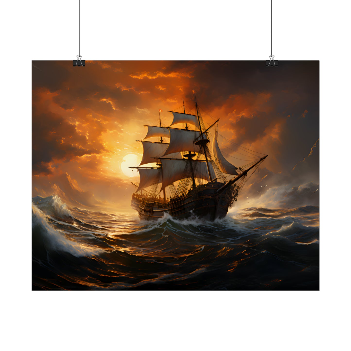 Ship Painting, Sailing Wall Art, Sunset Print, Nautical Poster, Seascape Oil Painting, Art Poster Print, Home Decor, Housewarming Gift Idea