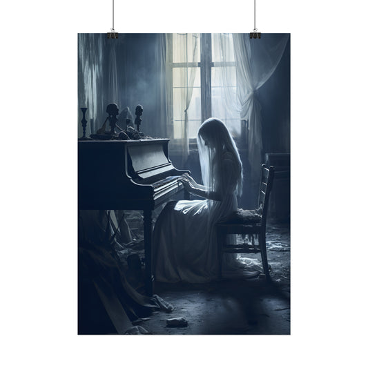 Ghost At The Piano Print, Dark Gothic Wall Art, Spooky Vintage Poster,  Halloween Home Decor, Great Gift For Goth Fan