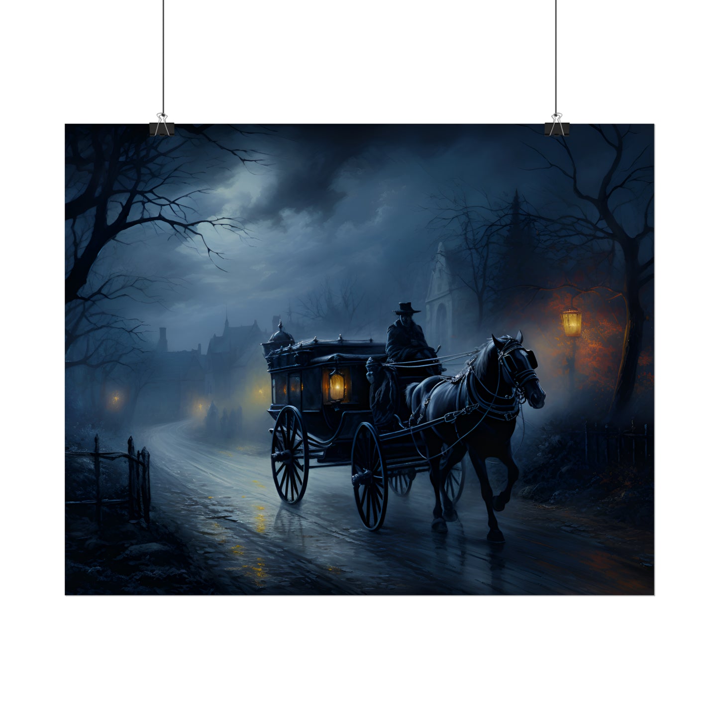 Horse Drawn Carriage, Victorian Carriage Print, Gothic Poster, Oil Painting Print, Home Wall Art, Dark Academia, Gothic Gift Idea