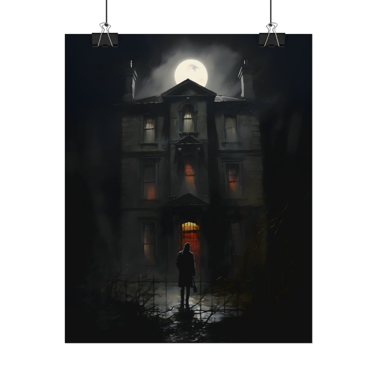 Enigmatic Visitor, Haunted House Print, Spooky Wall Art, Halloween Decor, Gothic Home Decor, Dark Academia, Retro Horror, Goth Decor