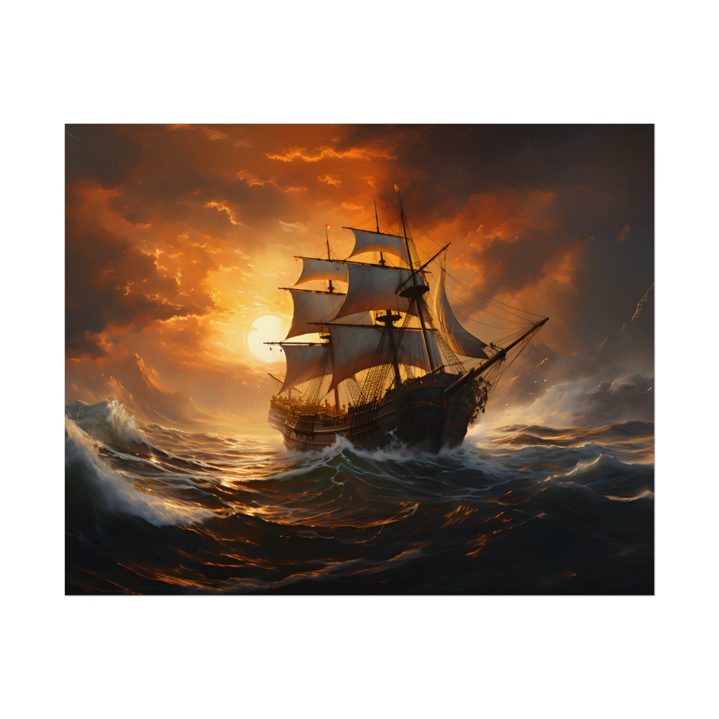 Ship Painting, Sailing Wall Art, Sunset Print, Nautical Poster, Seascape Oil Painting, Art Poster Print, Home Decor, Housewarming Gift Idea