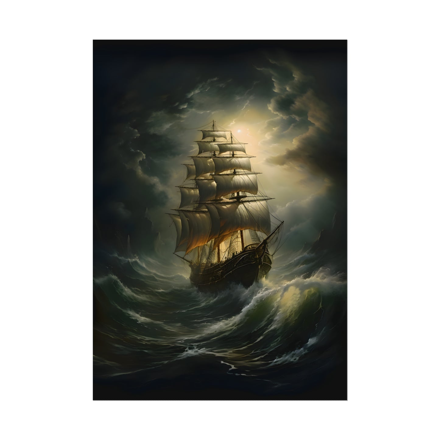 Sailing Ship In A Storm, Ship Oil Painting Print, Nautical Art, Art Poster Print, Home Decor, Seascape Painting