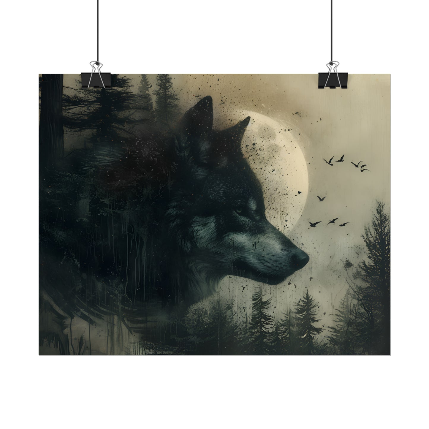 Wolf Art Print, Forest Wall Decor, Moonlight Poster, Gothic Home Decor, Wolf Oil Painting Print, Rustic Gift Idea For