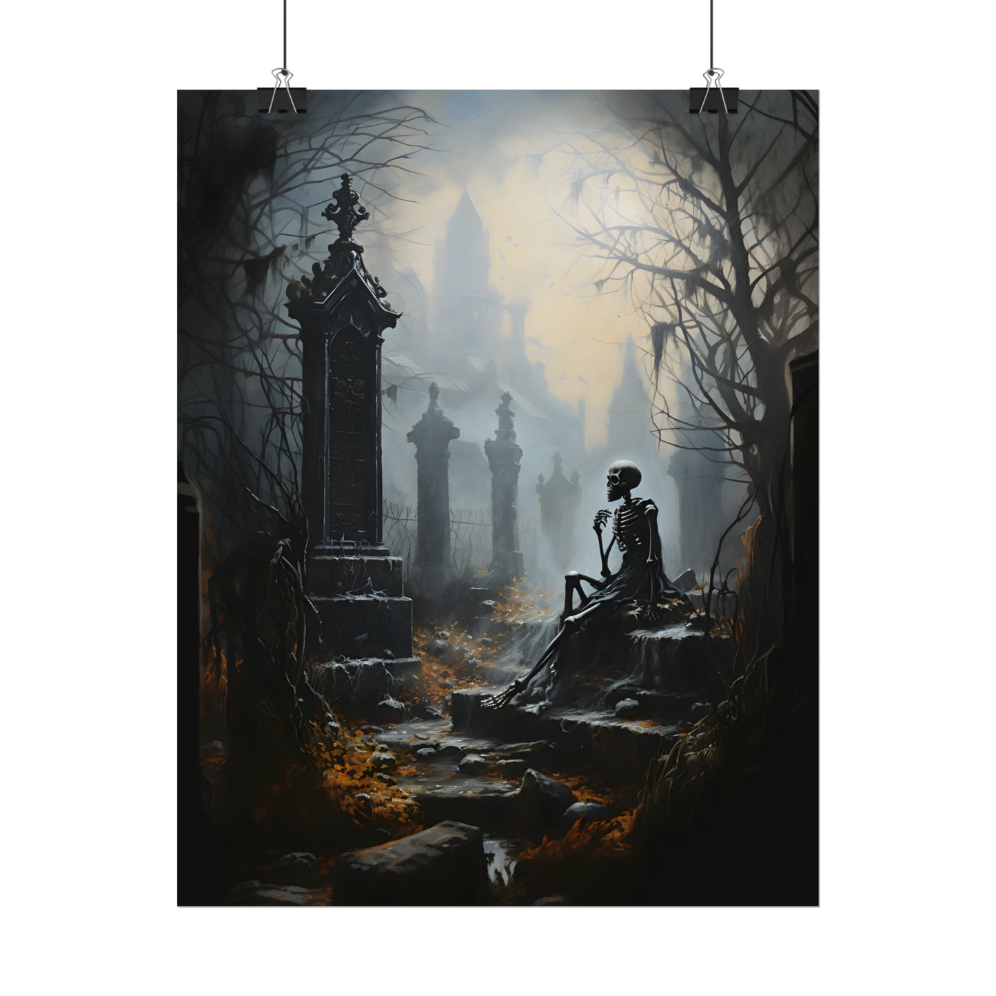 Dead Man's Thoughts, Skeleton Poster, Cemetery Print, Graveyard Wall Art, Gothic Romance, Dark Home Decor, Dark Academia