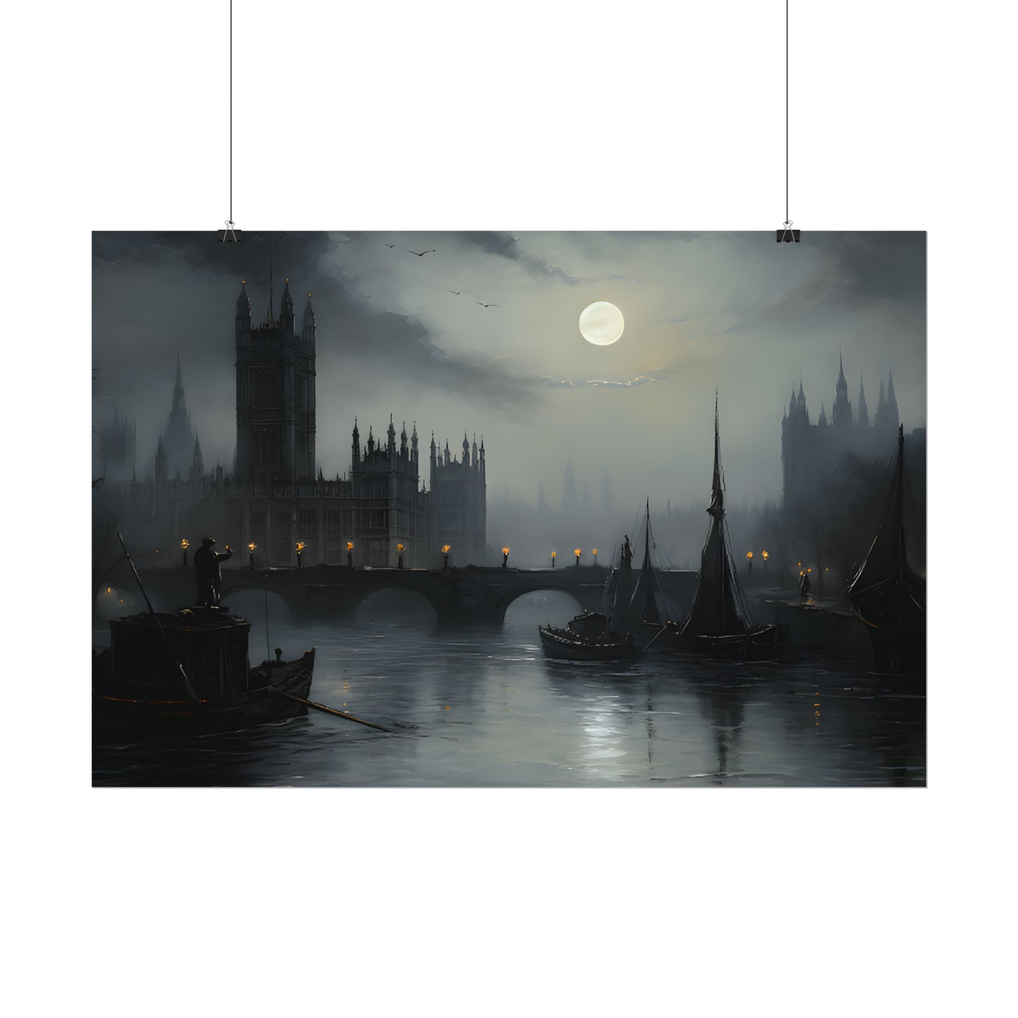 Victorian London Print, Thames Poster, English cityscape, London Skyline, Vintage Art Print, Gothic Architecture, Gothic Wall Art, Housewarming Gift